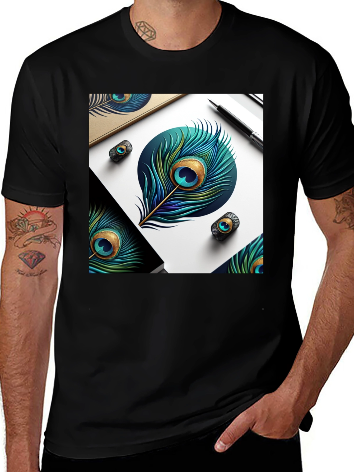 Variant 5 of Peacock Feather Art Black T-Shirt
