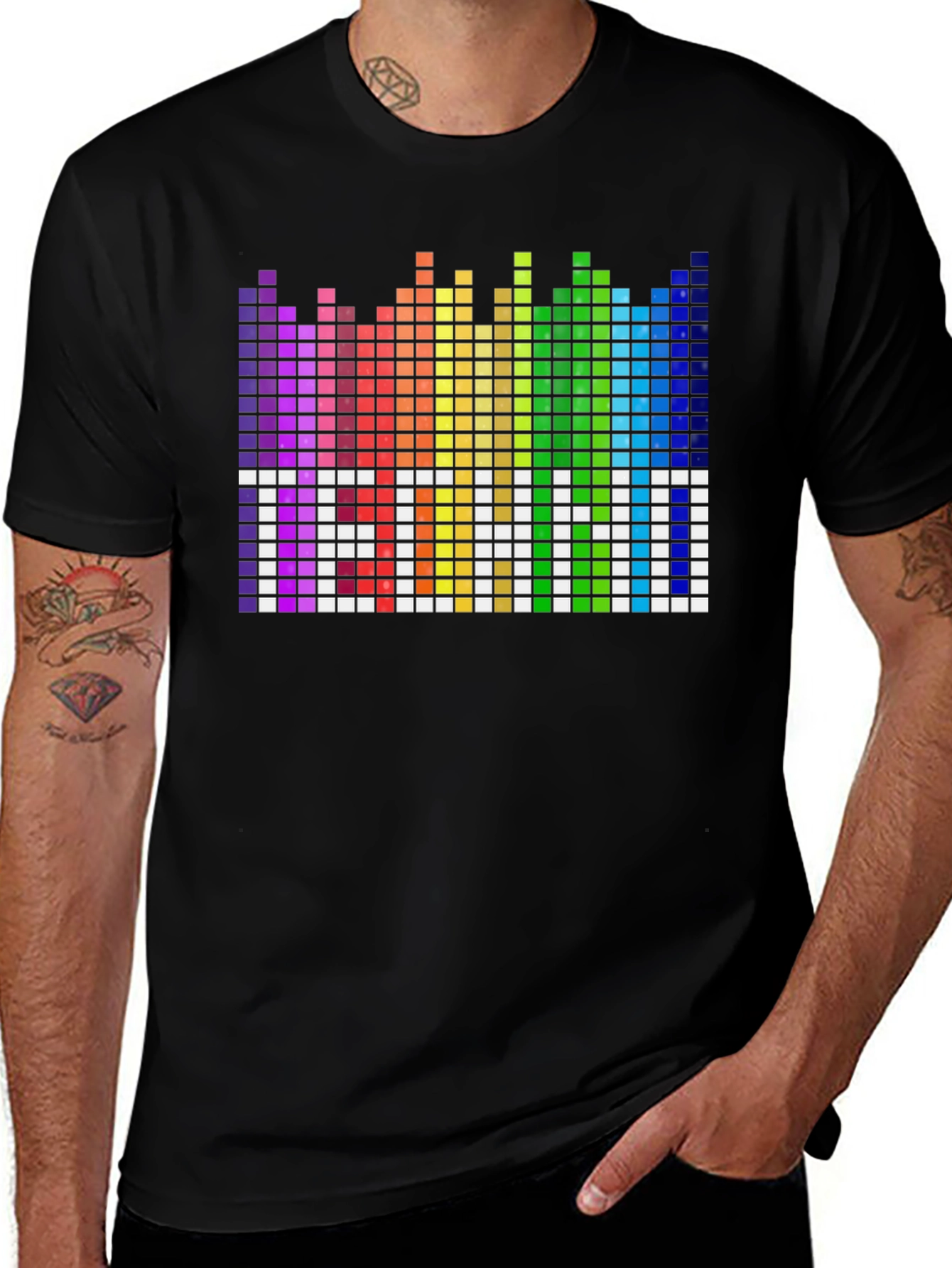 Variant 12 of Pixel Techno T-Shirt - Rainbow Equalizer Design