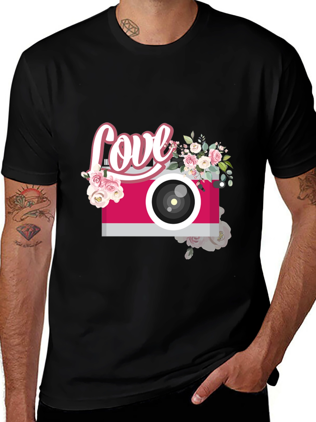 Variant 2 of Love Camera Graphic Tee - Trendy Floral Design