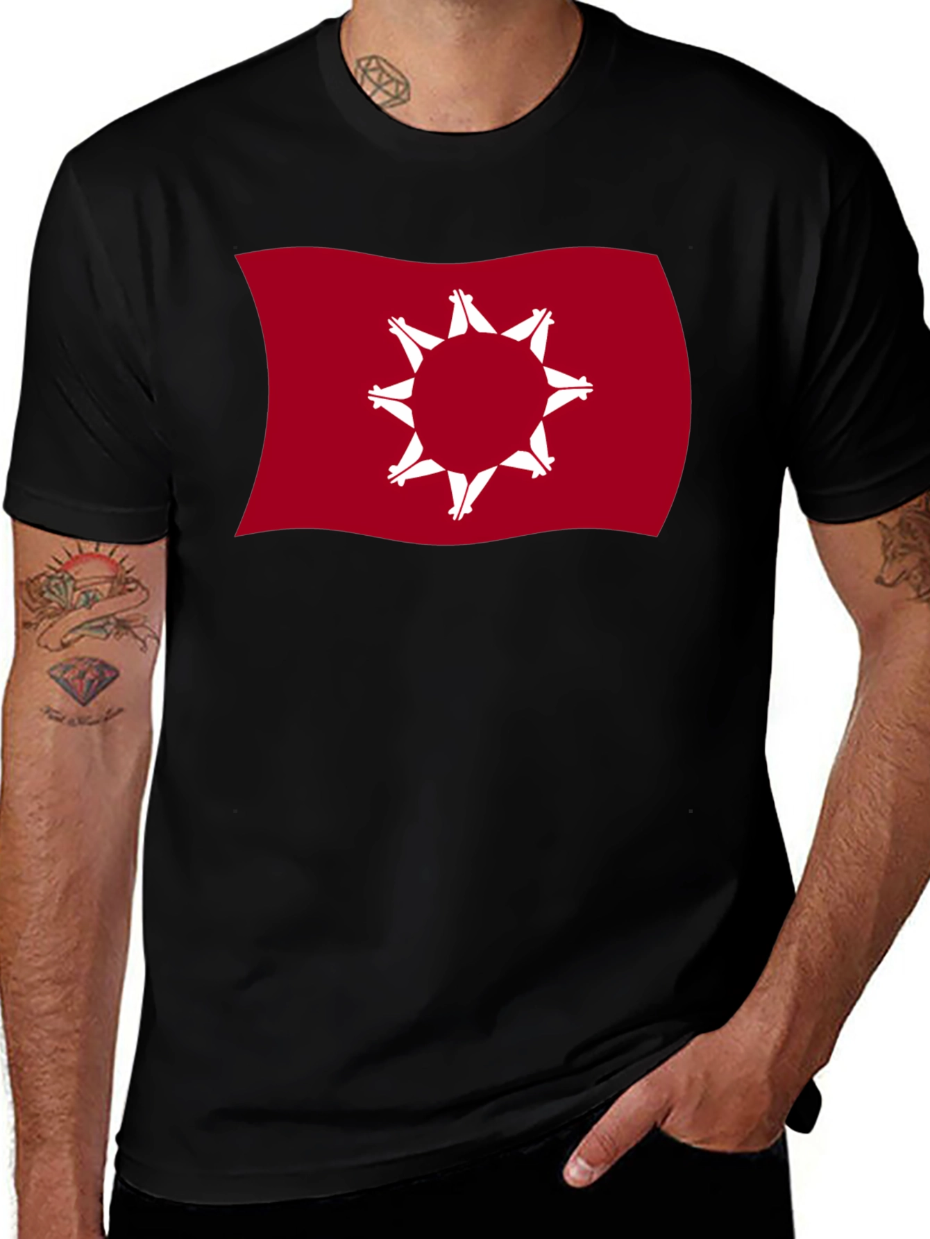 Variant 2 of Wavy Native American Flag Graphic Tee - Black