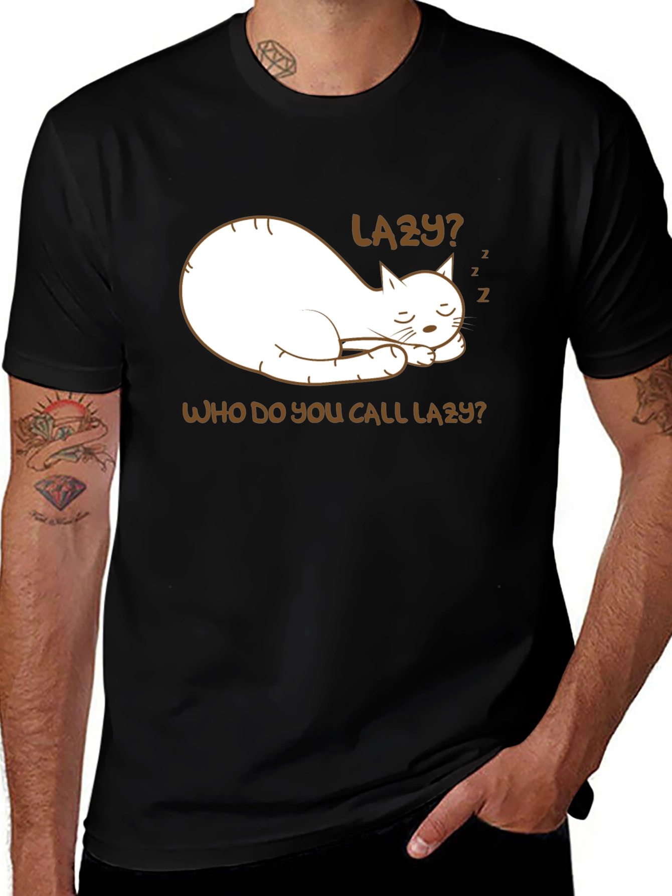 Variant 10 of Lazy Cat Graphic T-Shirt - Unisex Black Tee