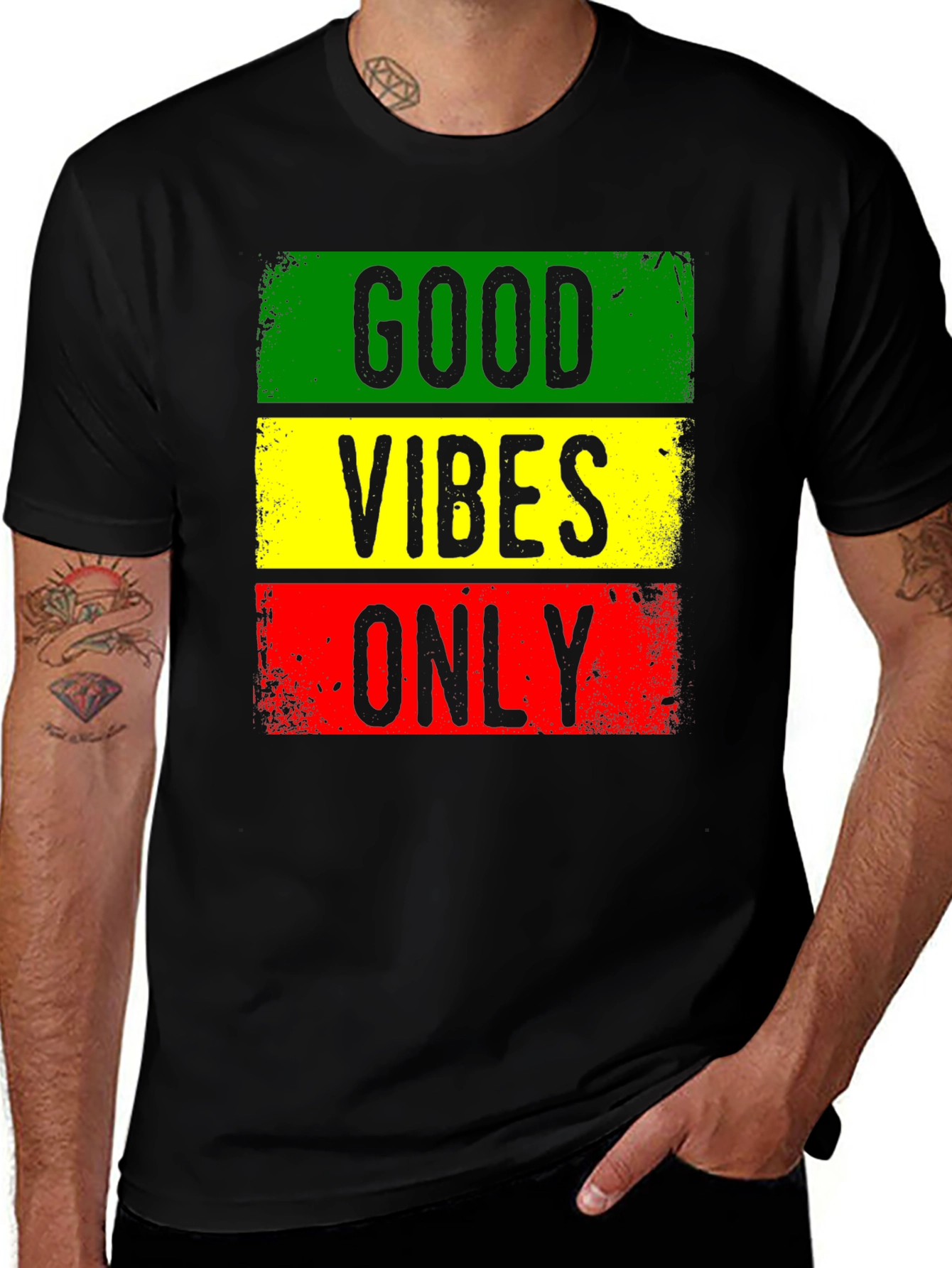 Variant 3 of Good Vibes Only Graphic Tee - Rasta Colors
