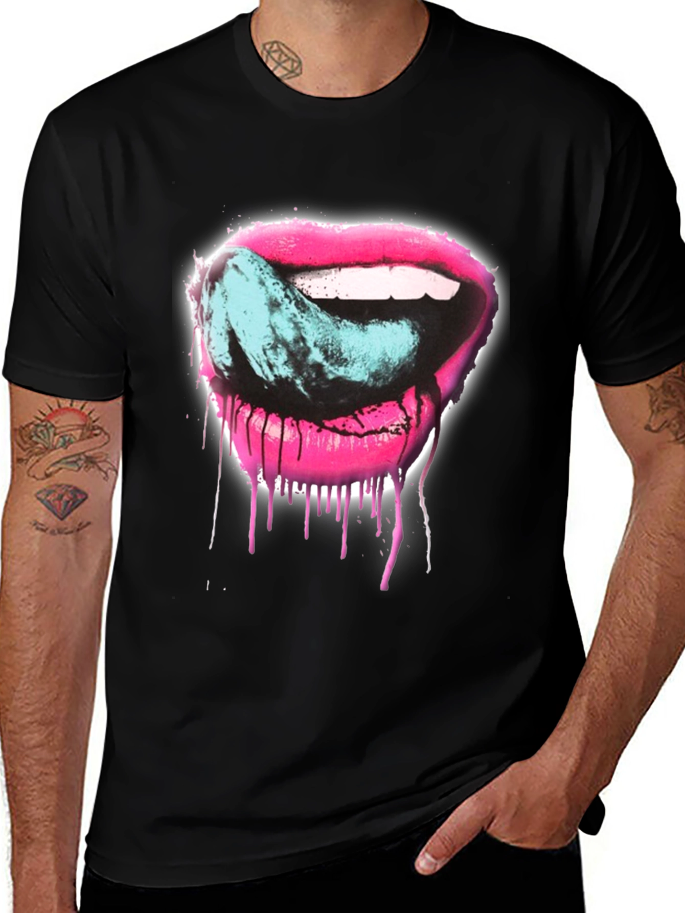 Variant 23 of Licking Lips Graphic Tee - Black