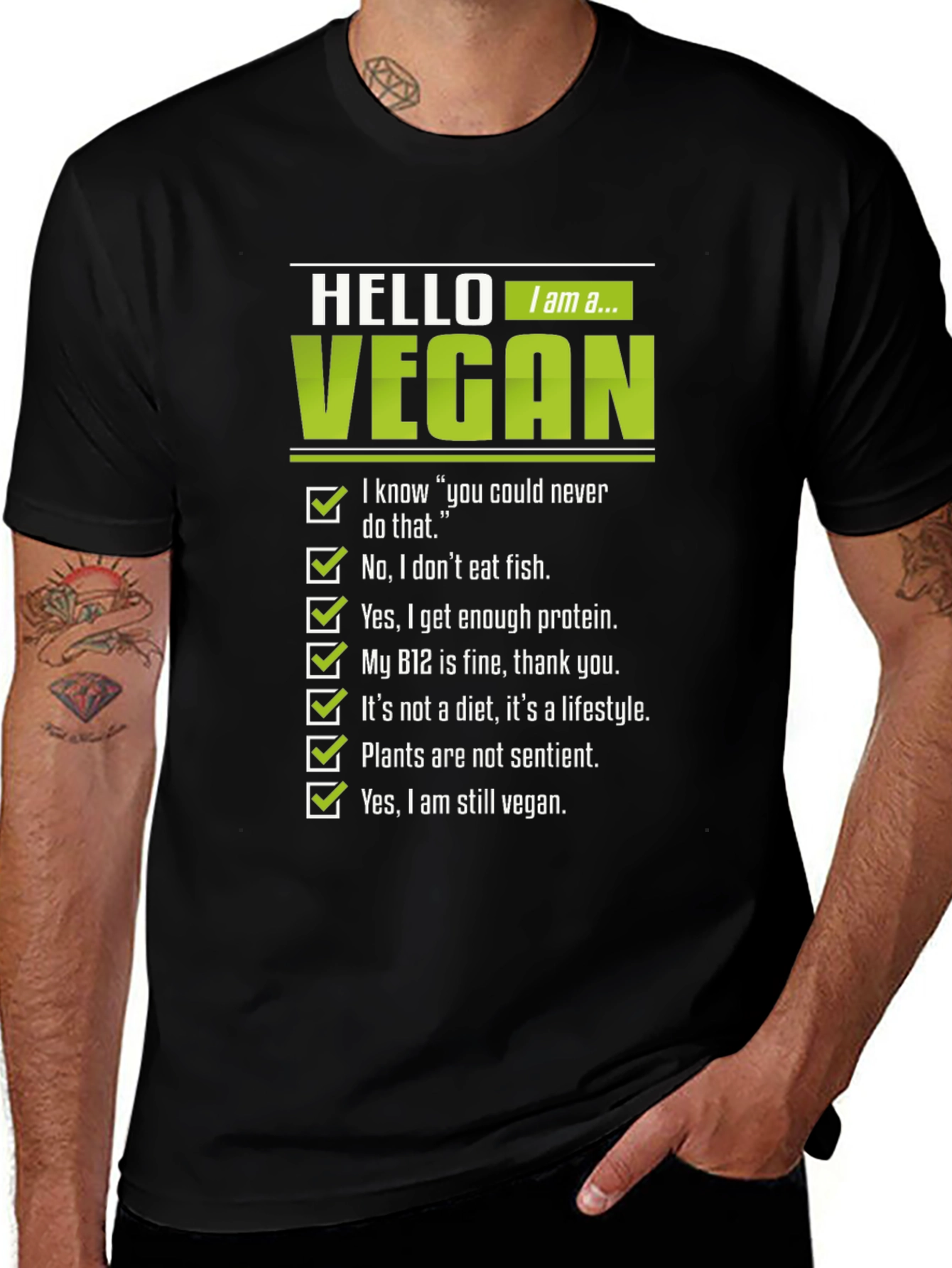 Variant 19 of Vegan Statement Graphic Tee - Men's Black T-Shirt