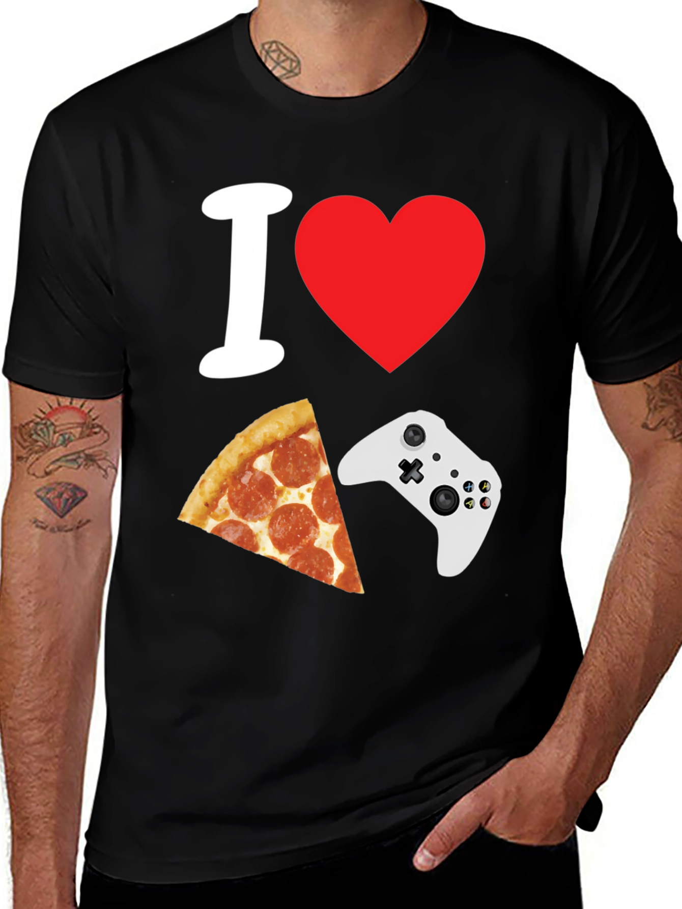 Variant 15 of I Heart Gaming and Pizza Black T-Shirt