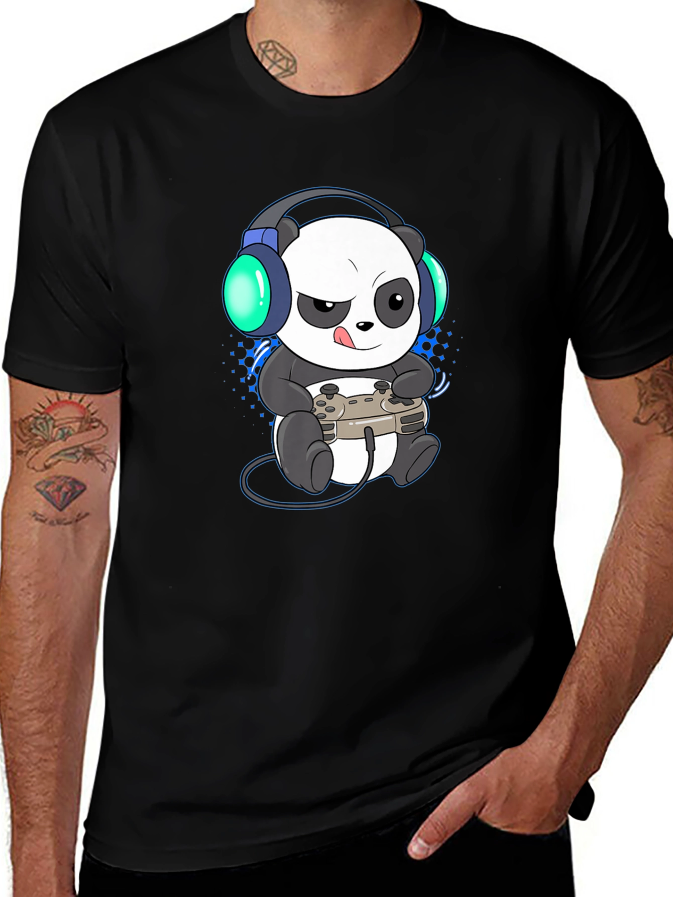 Variant 14 of Gamer Panda Black T-Shirt