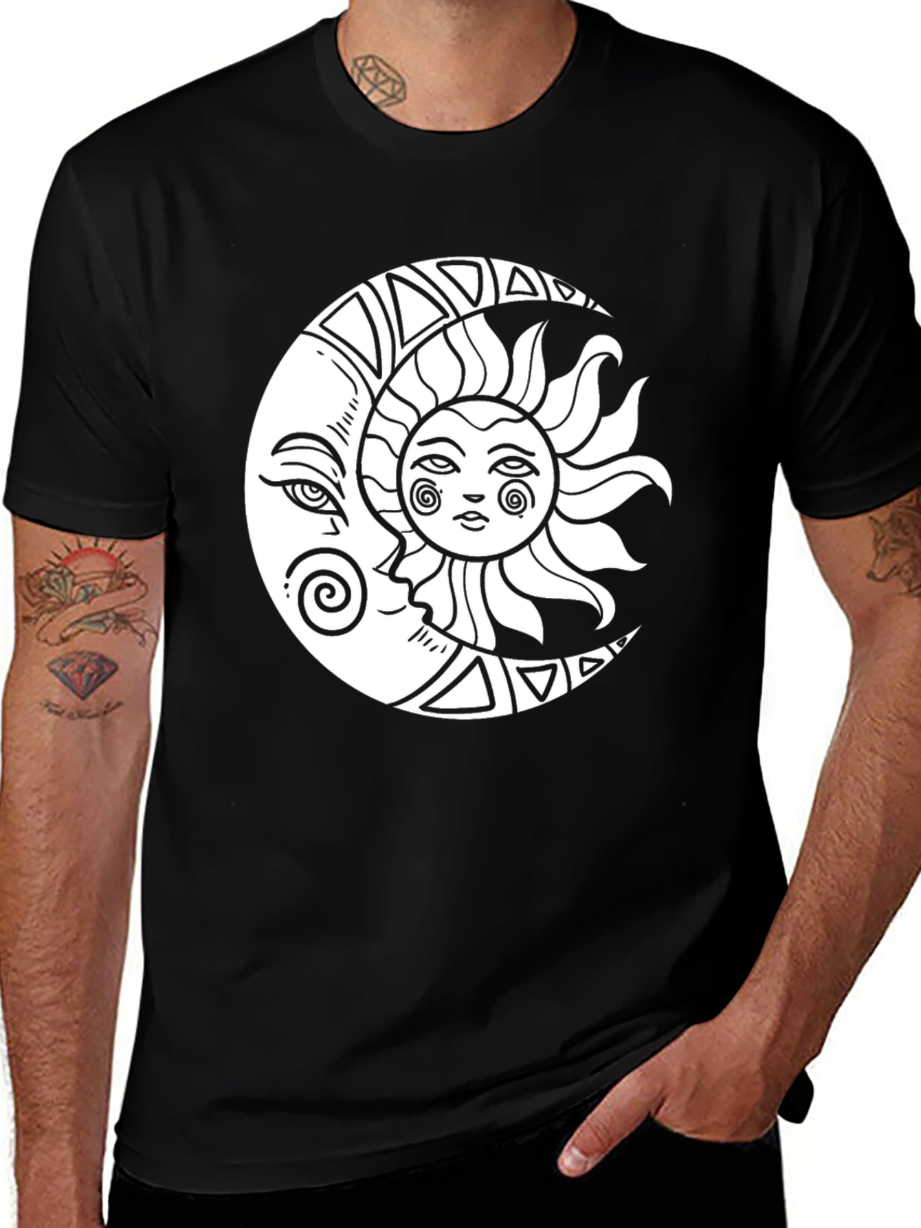 Variant 20 of Celestial Sun & Moon Graphic Tee - Black