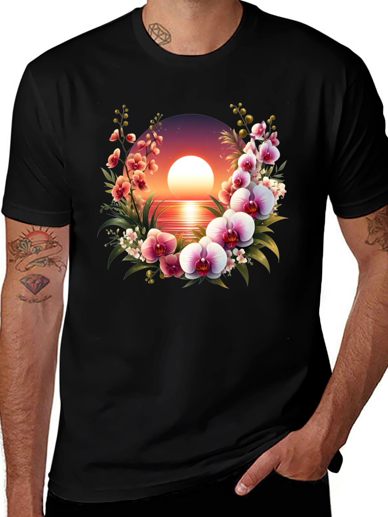Variant 14 of Floral Sunset Graphic T-Shirt - Stylish Comfort