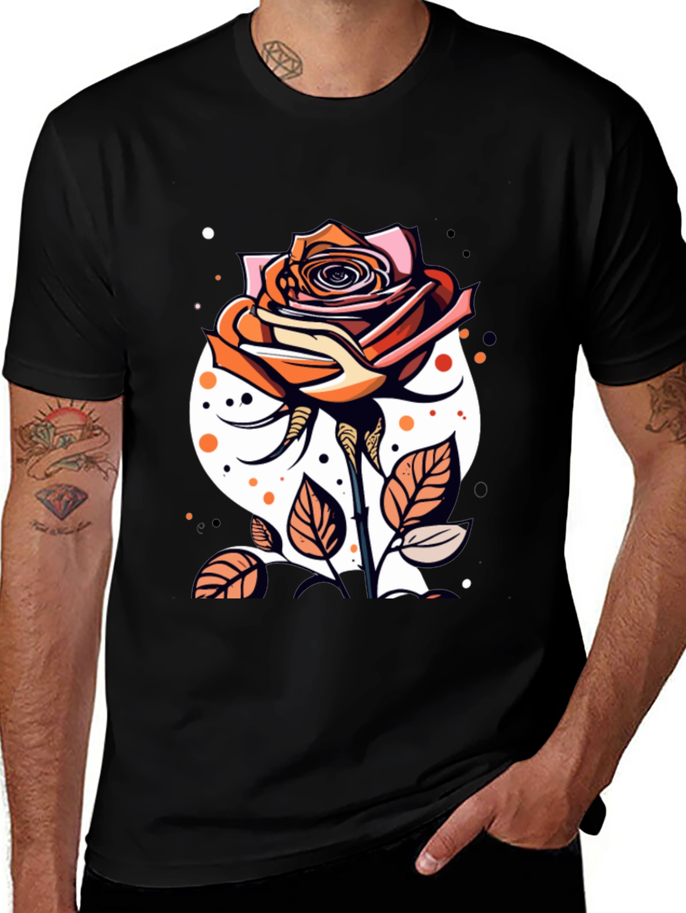 Variant 8 of Rose Graphic Tee - Stylish Men's Black T-Shirt