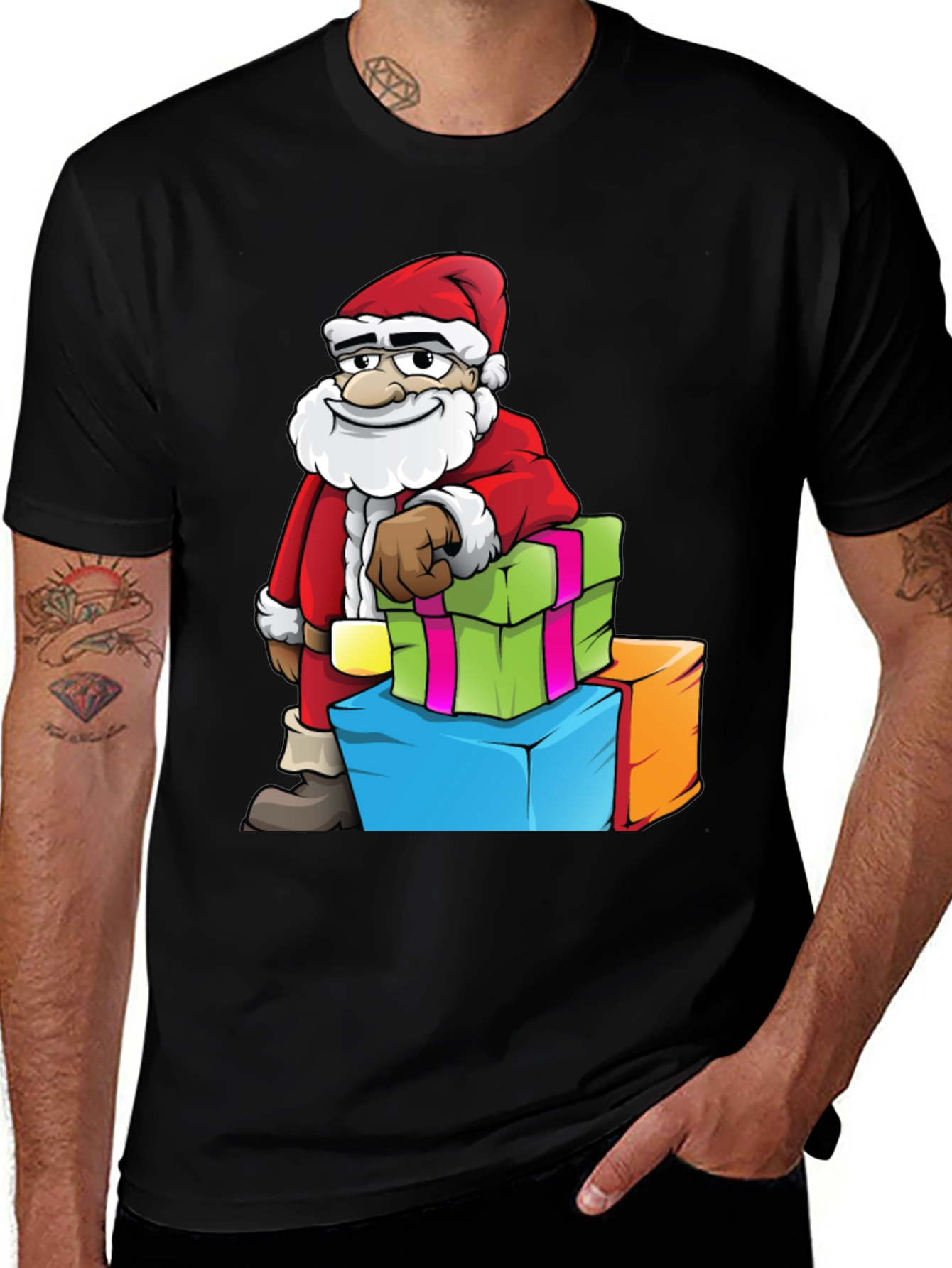Santa with Gifts Graphic Tee - Holiday Cheer