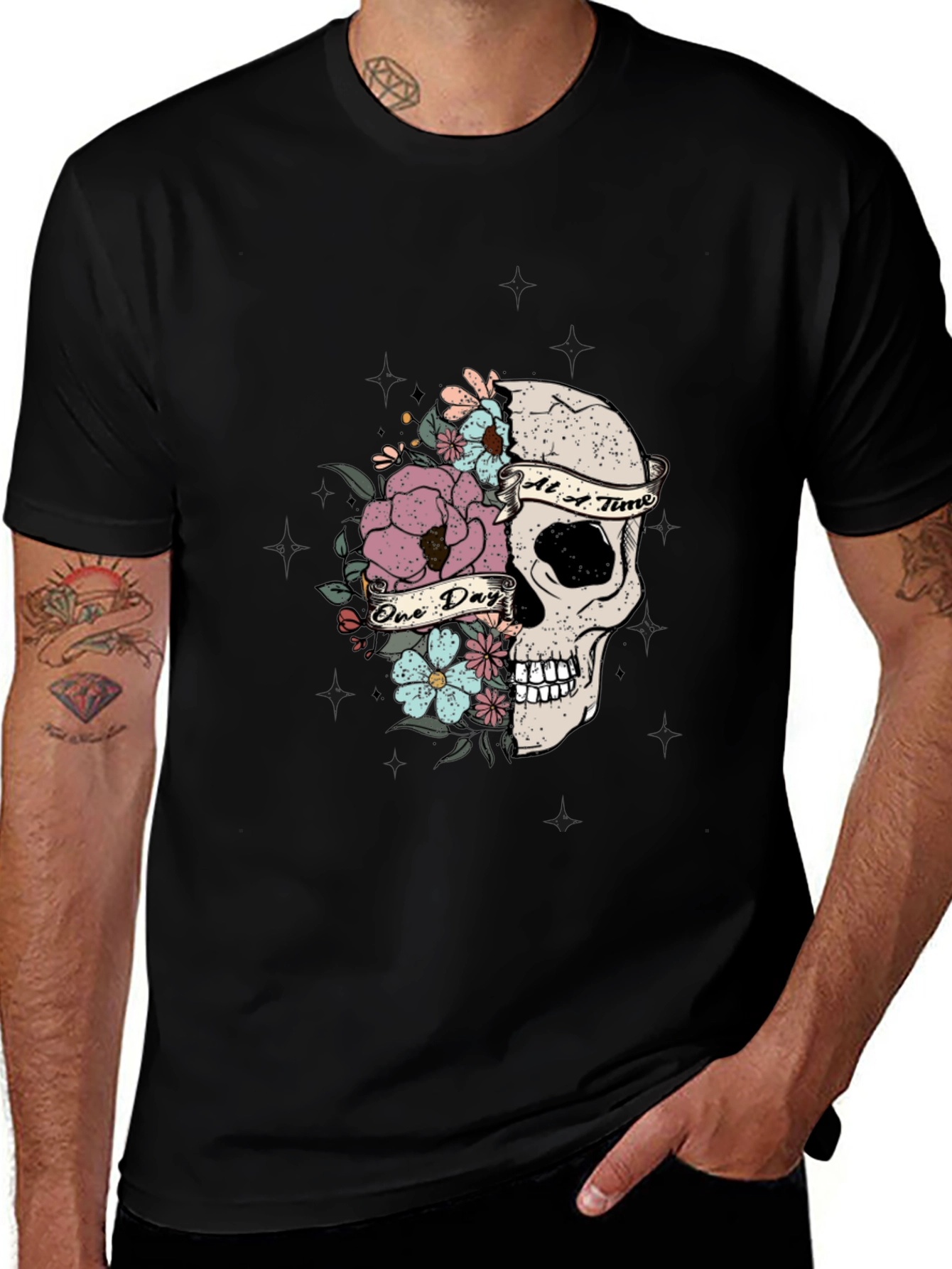 Floral Skull Graphic T-Shirt - Dark
