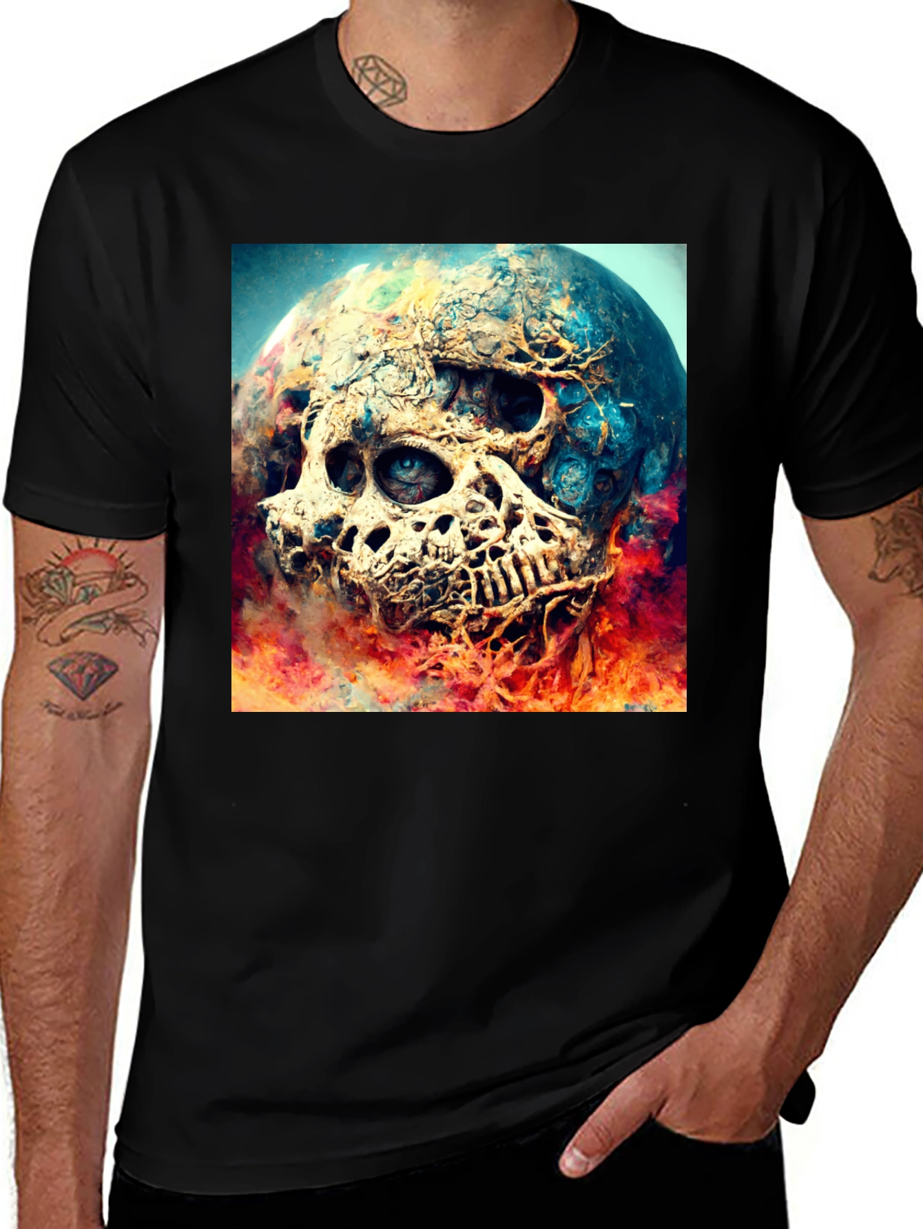 Variant 7 of Skull Planet Graphic Tee - Black Cotton Shirt