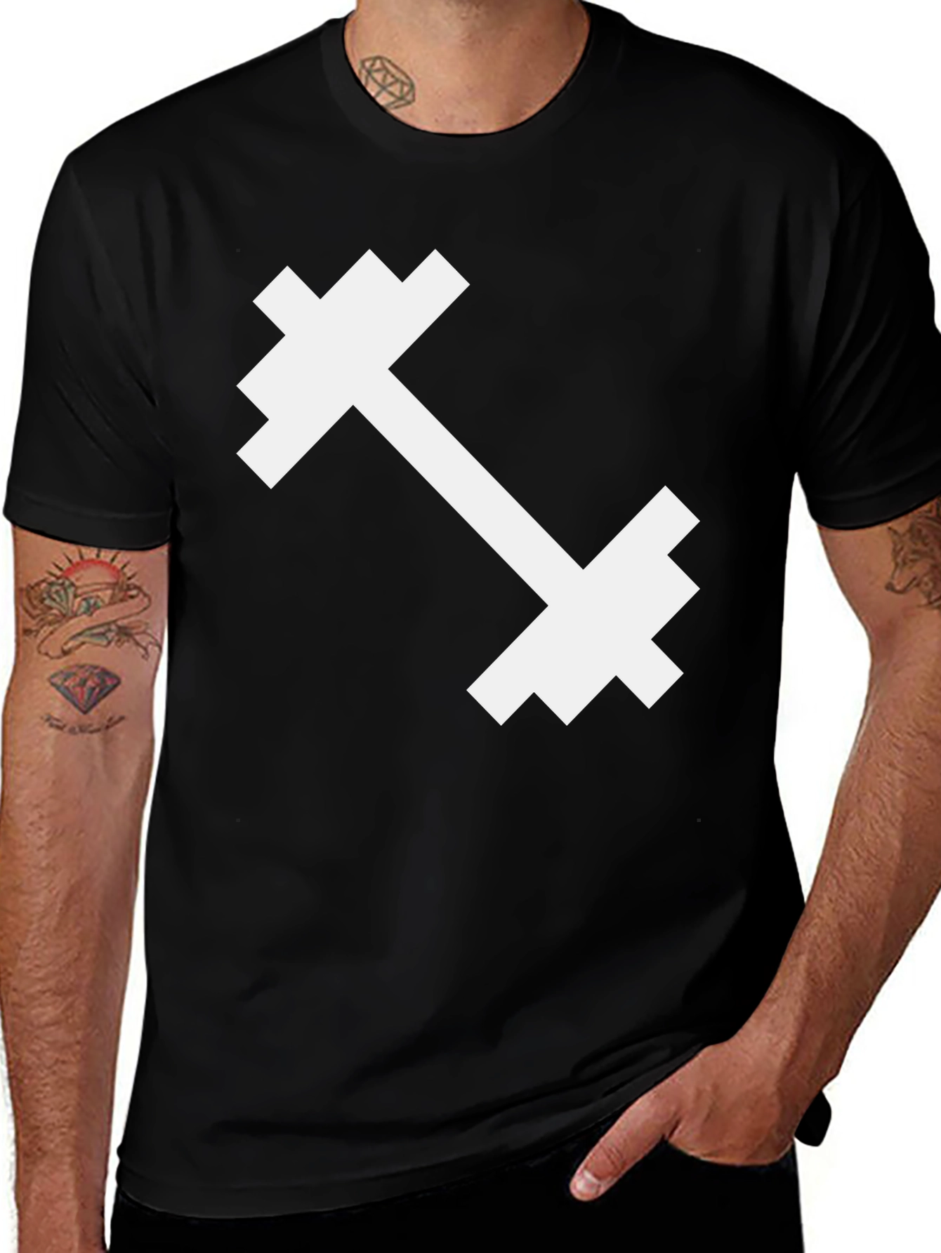 Variant 18 of Fitness T-Shirt - White Dumbbell Graphic - Black Tee