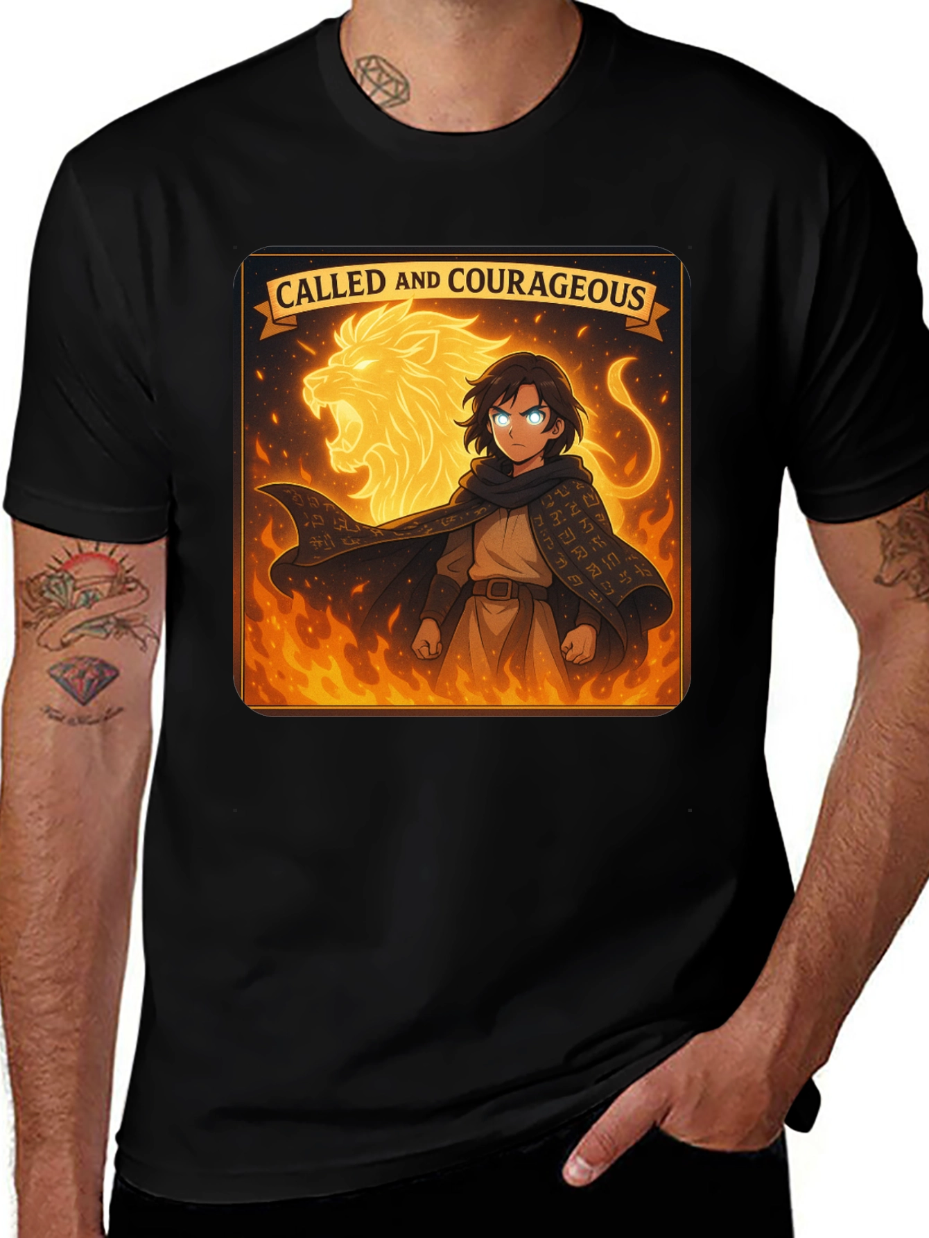 Variant 3 of Called & Courageous T-Shirt: Lion Fire Design