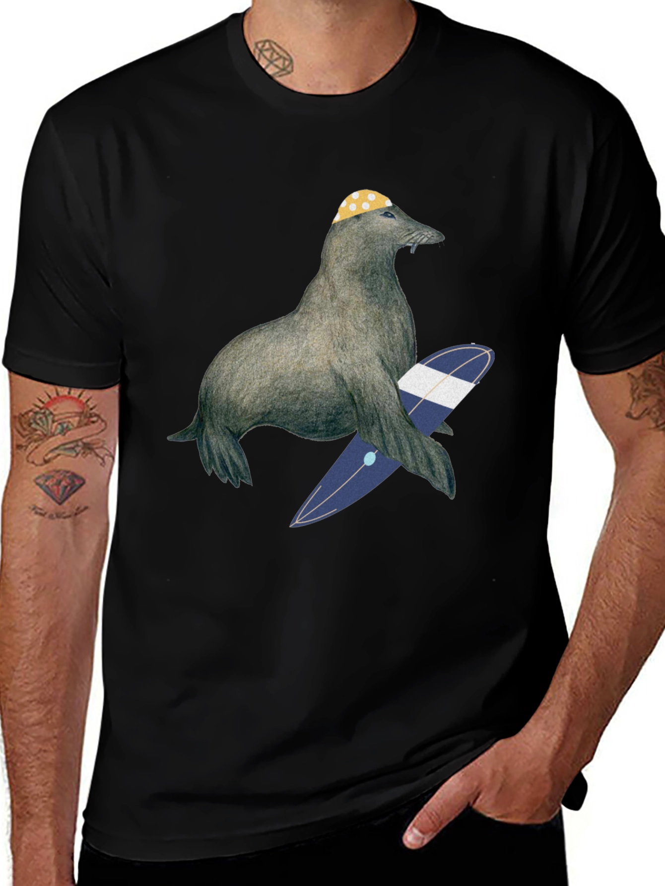 Variant 11 of Surfing Seal T-Shirt - Cool Graphic Tee