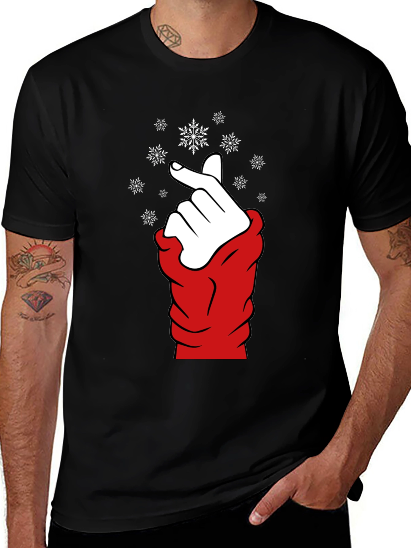 Variant 9 of Heart Finger Snowflake Graphic Black T-Shirt