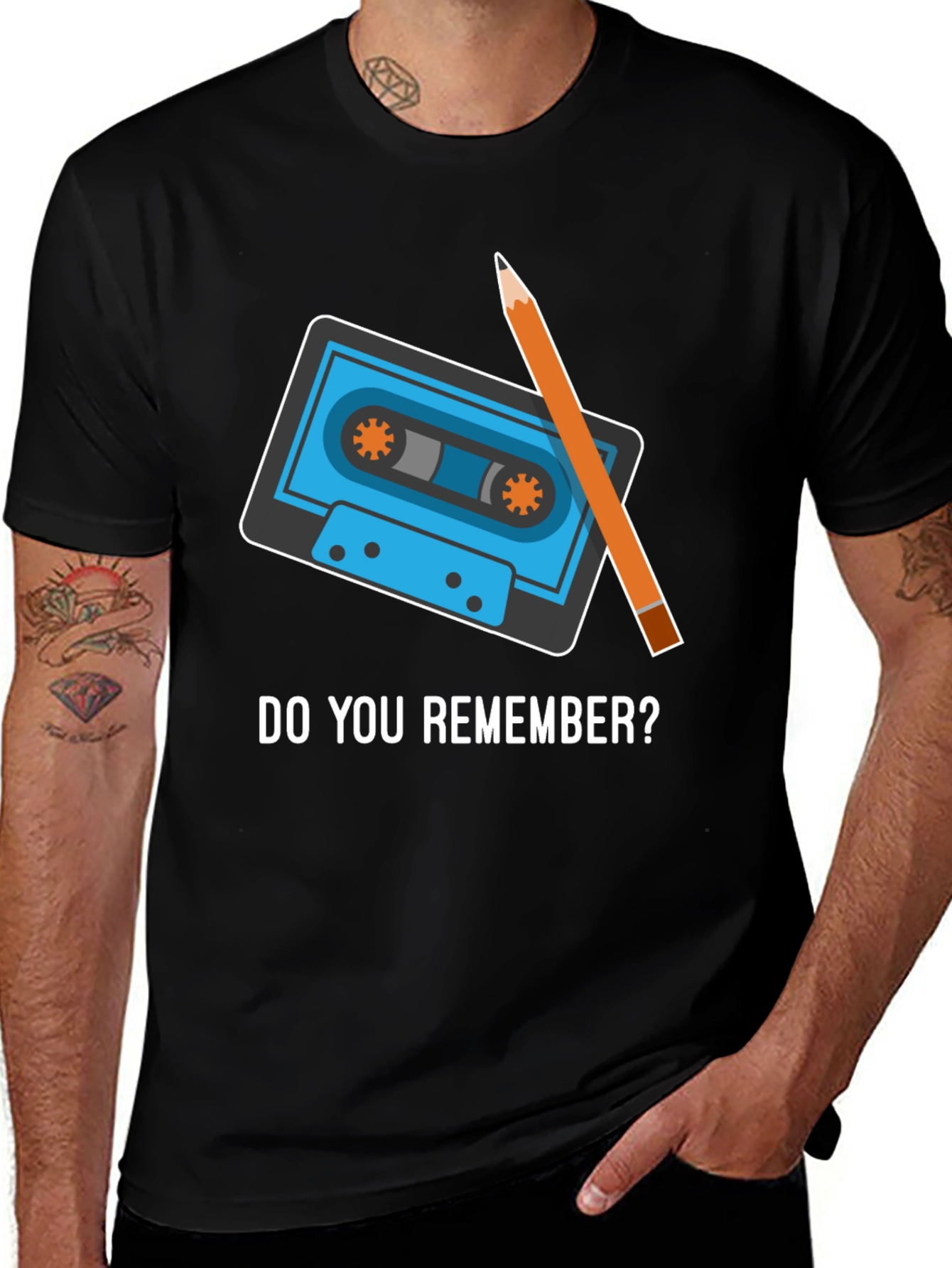 Variant 6 of Retro Cassette Tape & Pencil T-Shirt - "Do You Remember?"