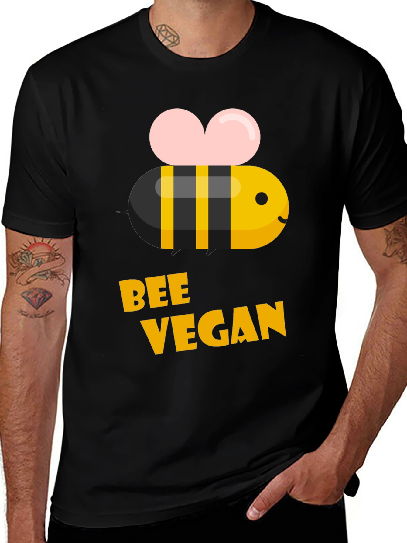 Variant 16 of Bee Vegan T-Shirt - Black Crew Neck