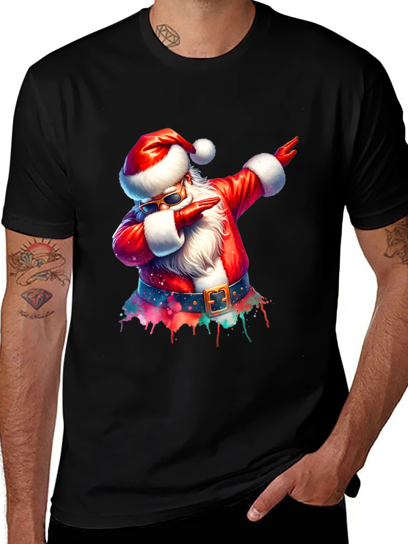 Dabbing Santa Black T-Shirt - Holiday Cheer