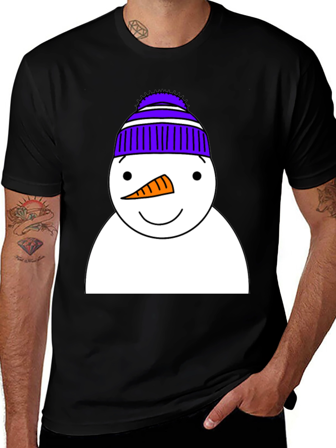 Variant 10 of Festive Snowman Graphic Tee - Black Cotton Blend