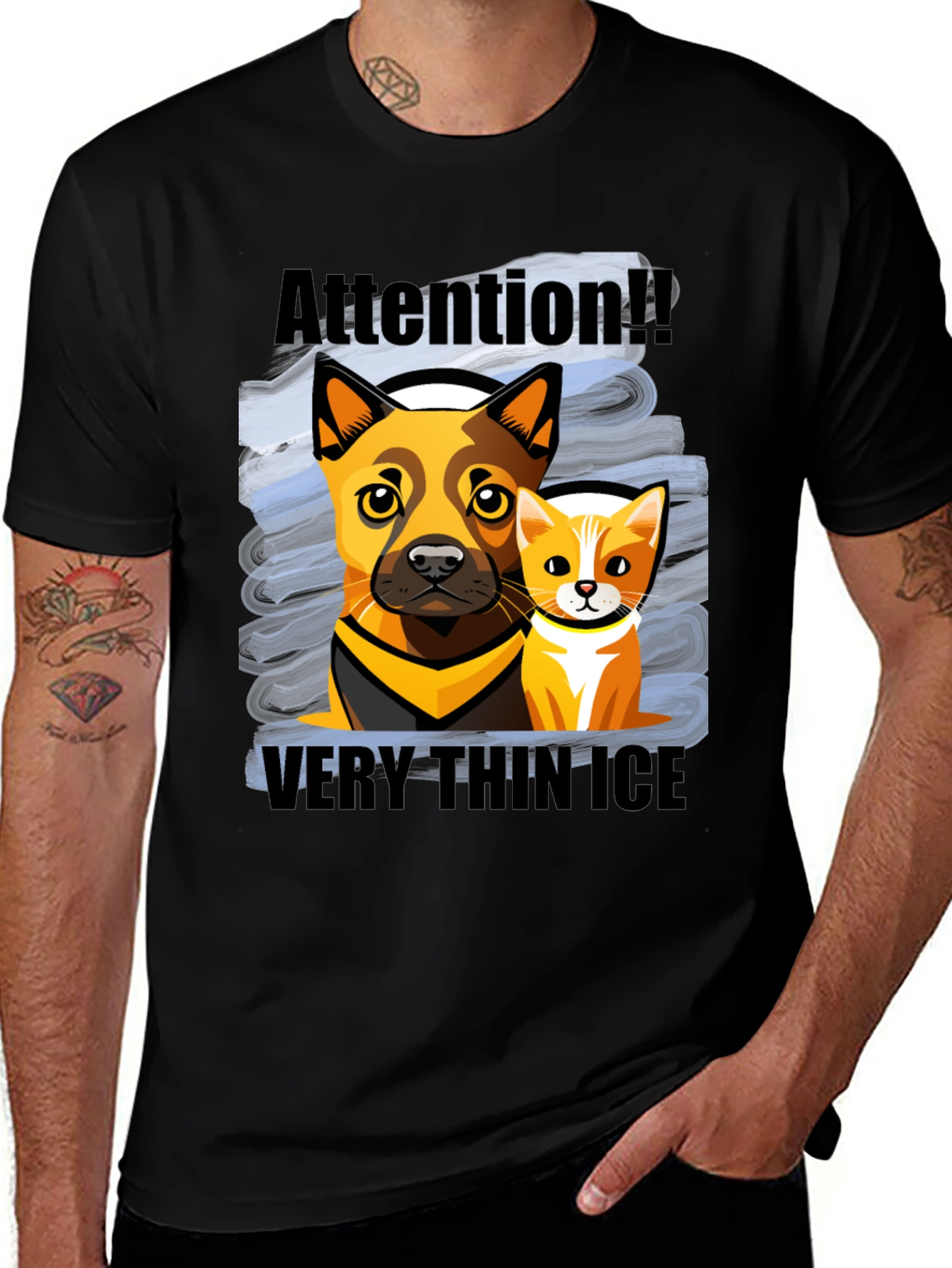 Variant 30 of Attention Very Thin Ice Dog & Cat Graphic Tee