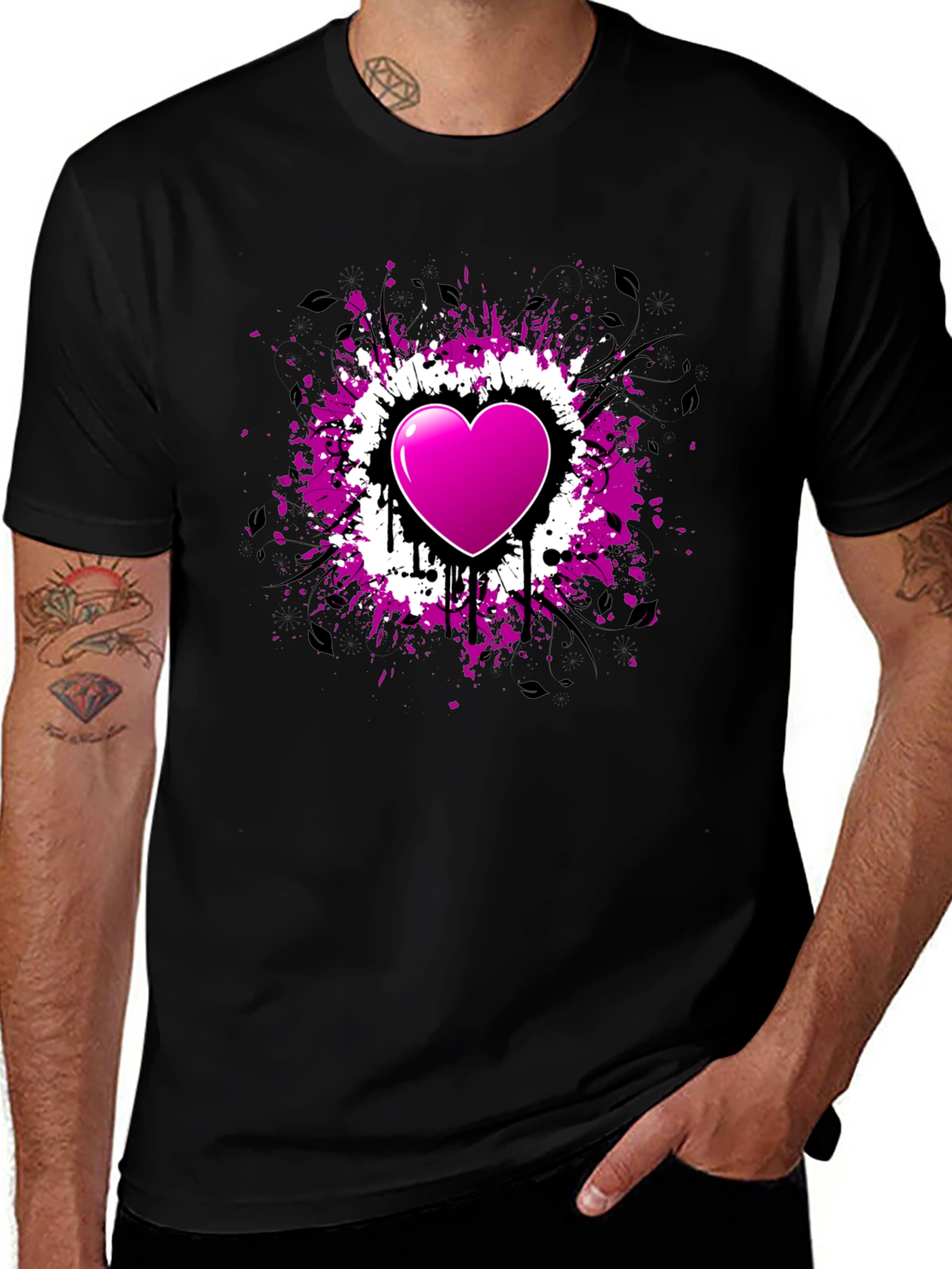 Variant 18 of Heart Splash Graphic T-Shirt - Black Cotton Tee