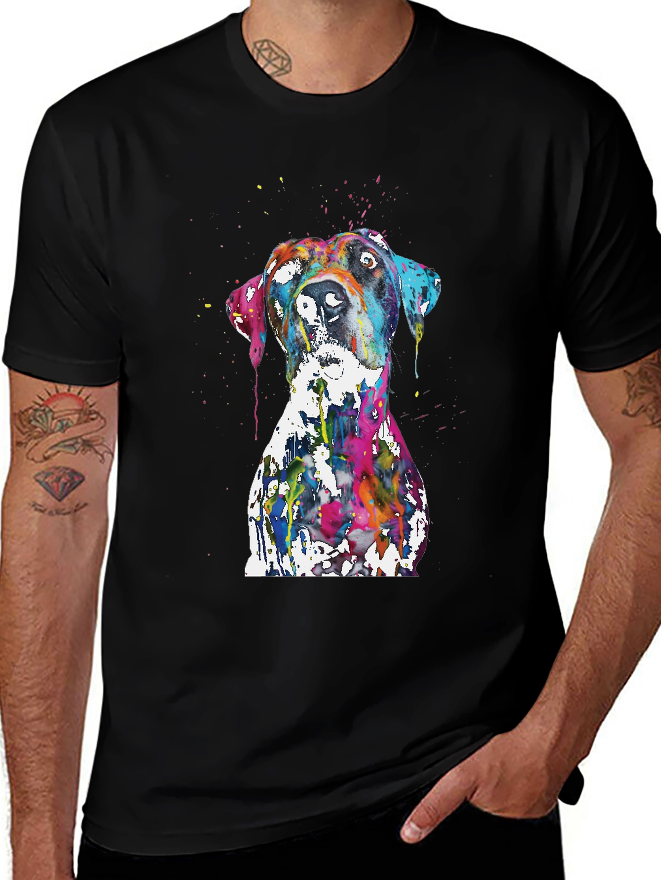 Variant 29 of Vibrant Dog Art T-Shirt: Colorful Splash Design