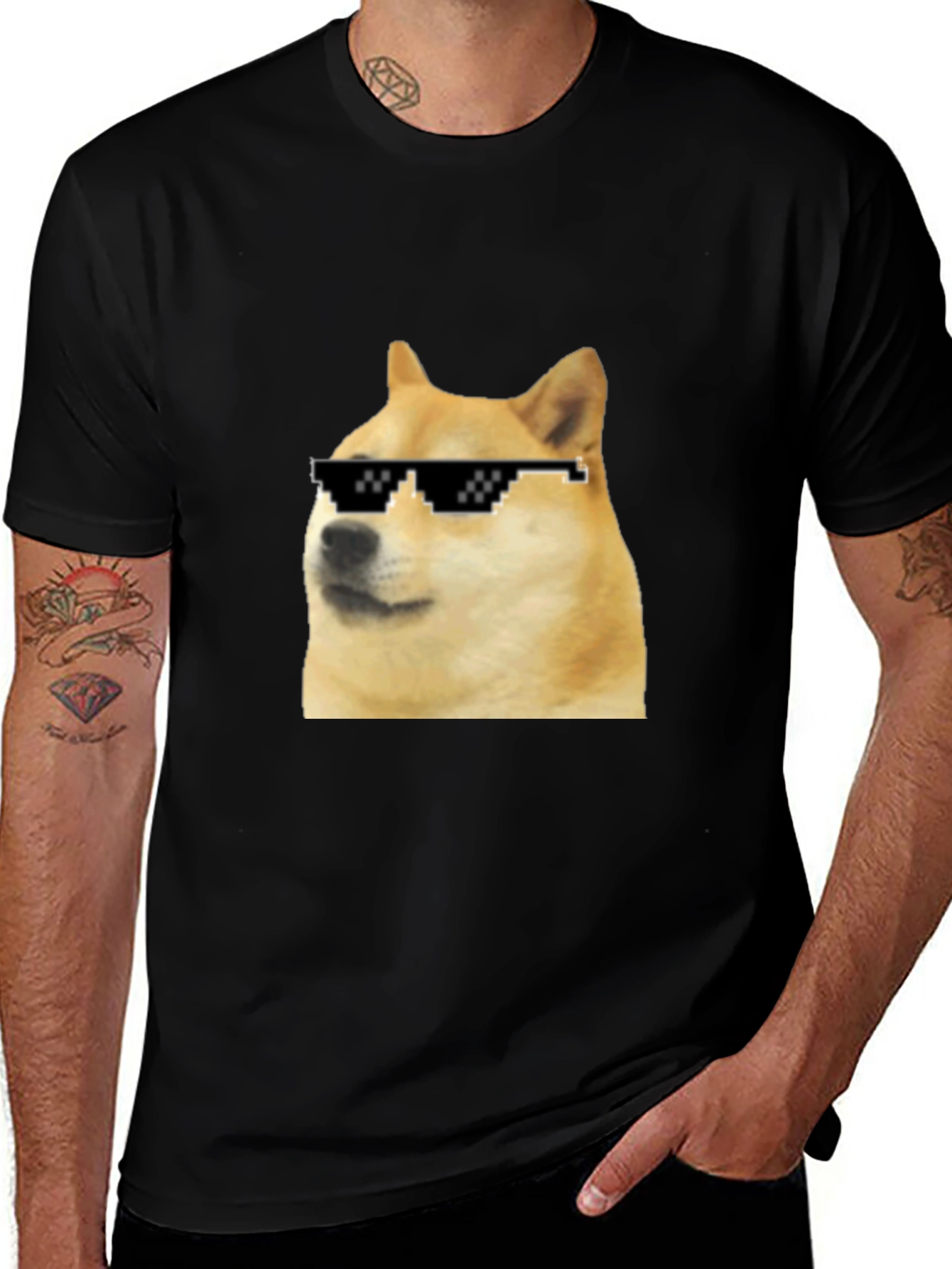 Variant 3 of Doge Meme Pixel Sunglasses Graphic Tee - Black
