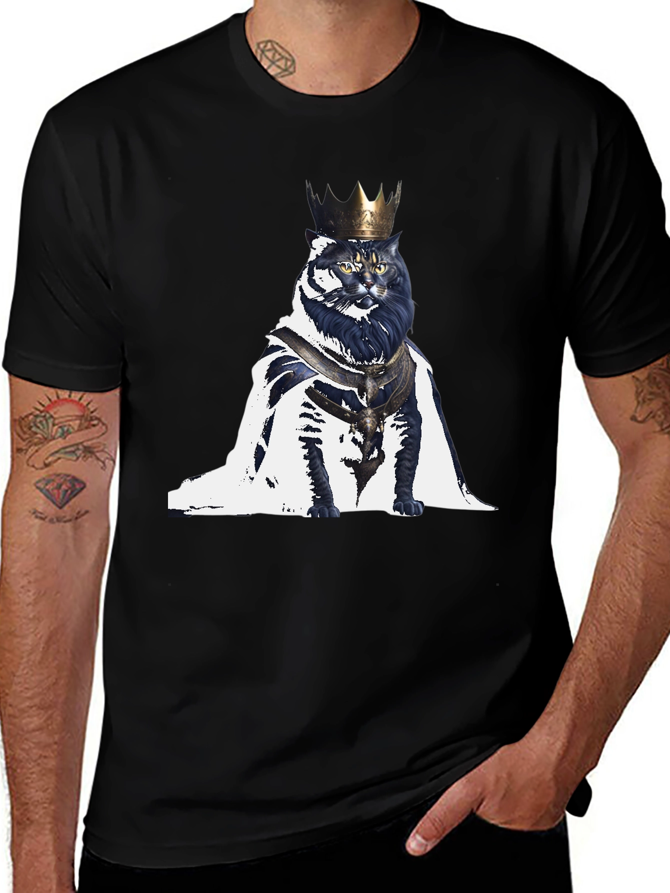 Variant 6 of King Cat Graphic T-Shirt - Regal Feline Design
