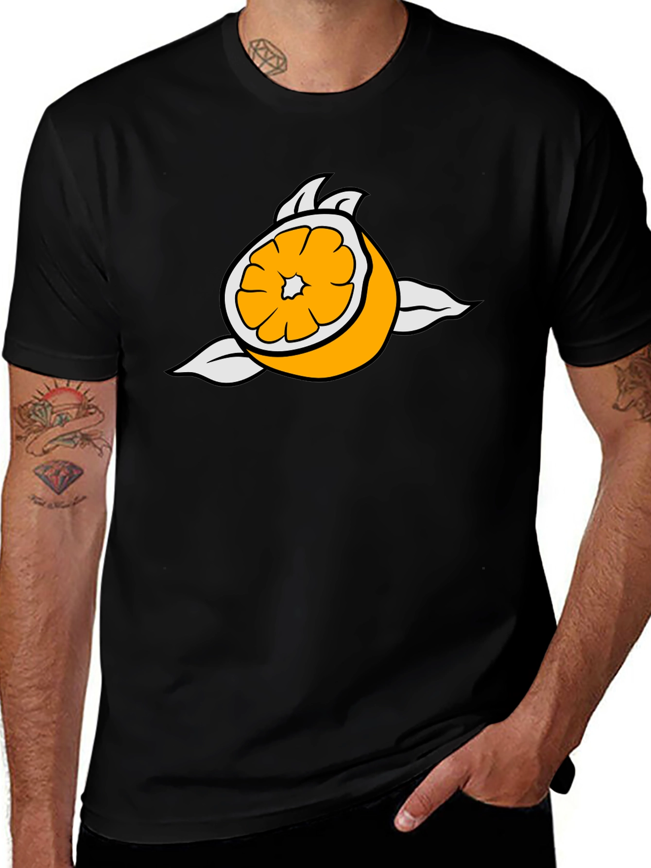Variant 6 of Orange Slice Graphic Tee - Black Casual T-Shirt
