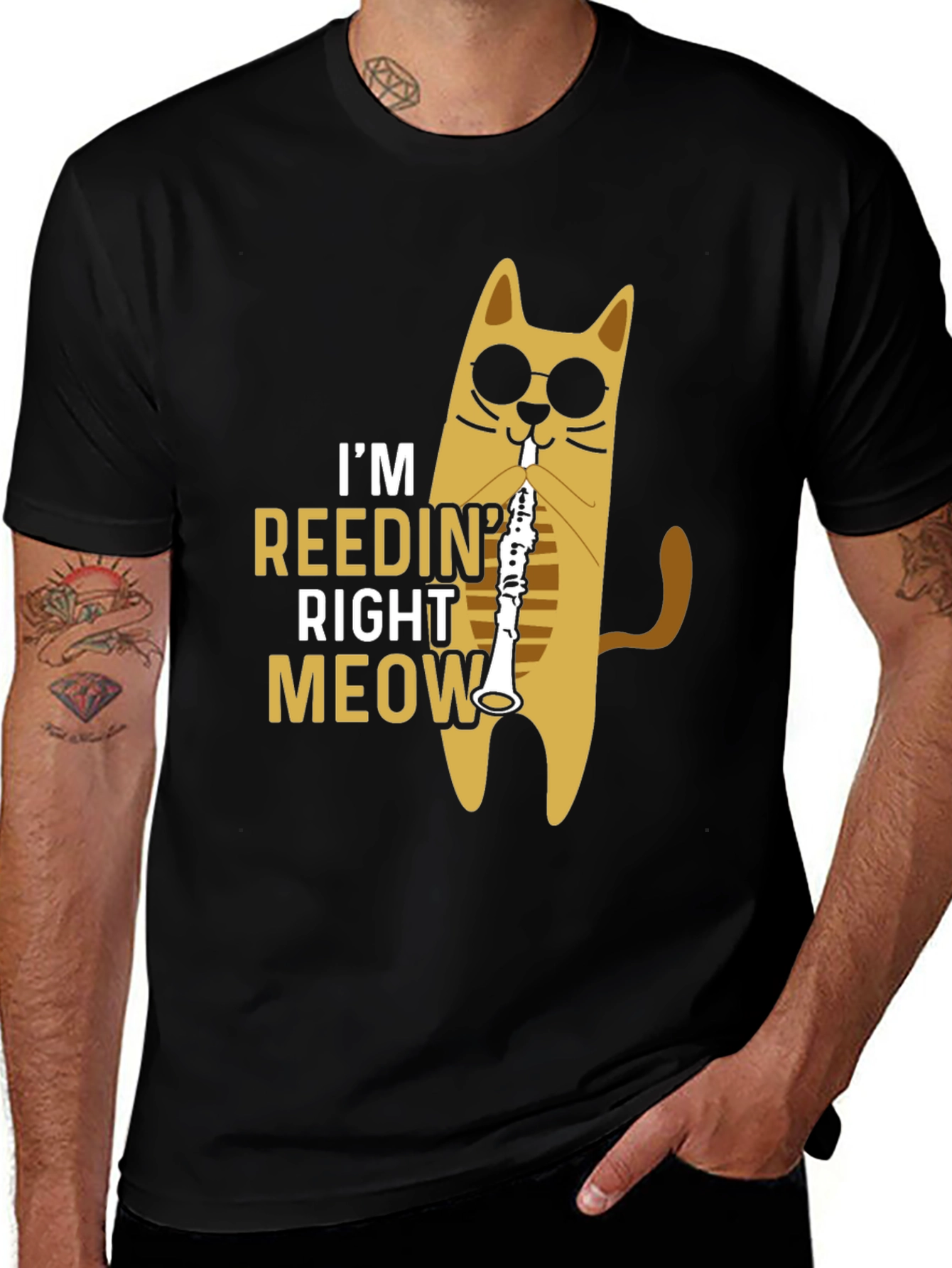 Variant 12 of Cool Cat Reedin' Right Meow Black T-Shirt