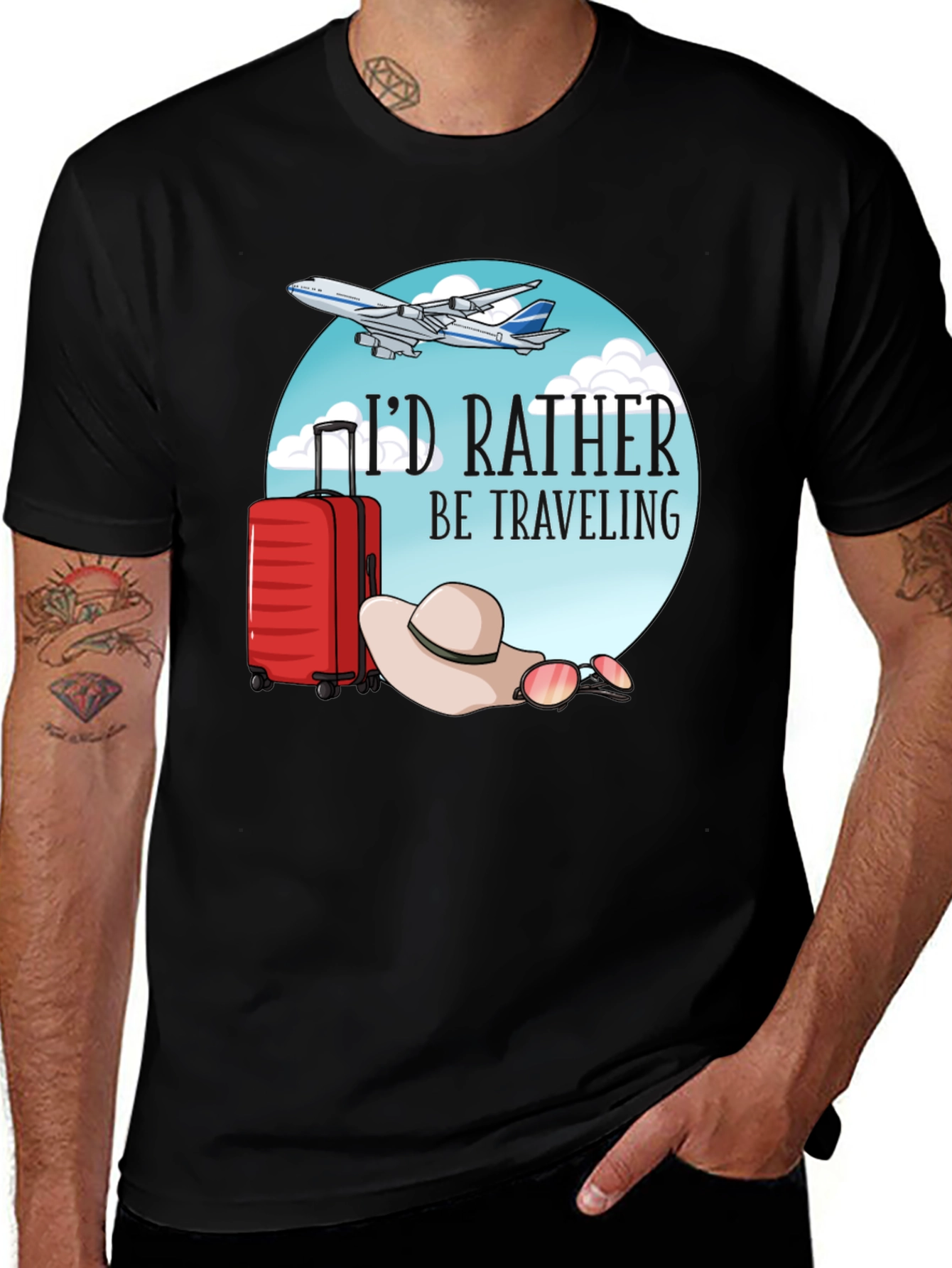 Travel T-Shirt: I'd Rather Be Traveling Airplane Suitcase Tee