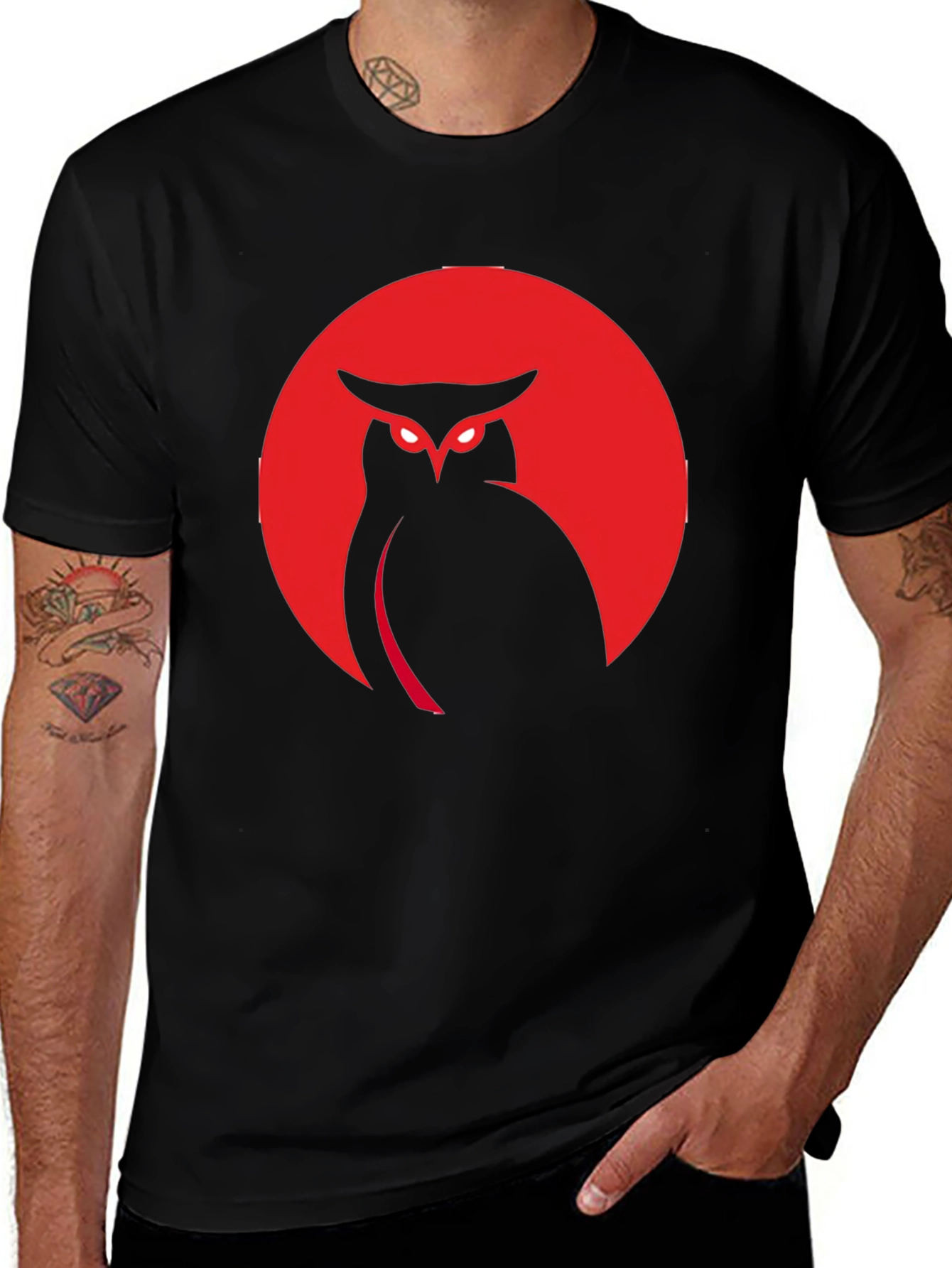 Variant 9 of Owl Silhouette Graphic T-Shirt - Men's Black Tee