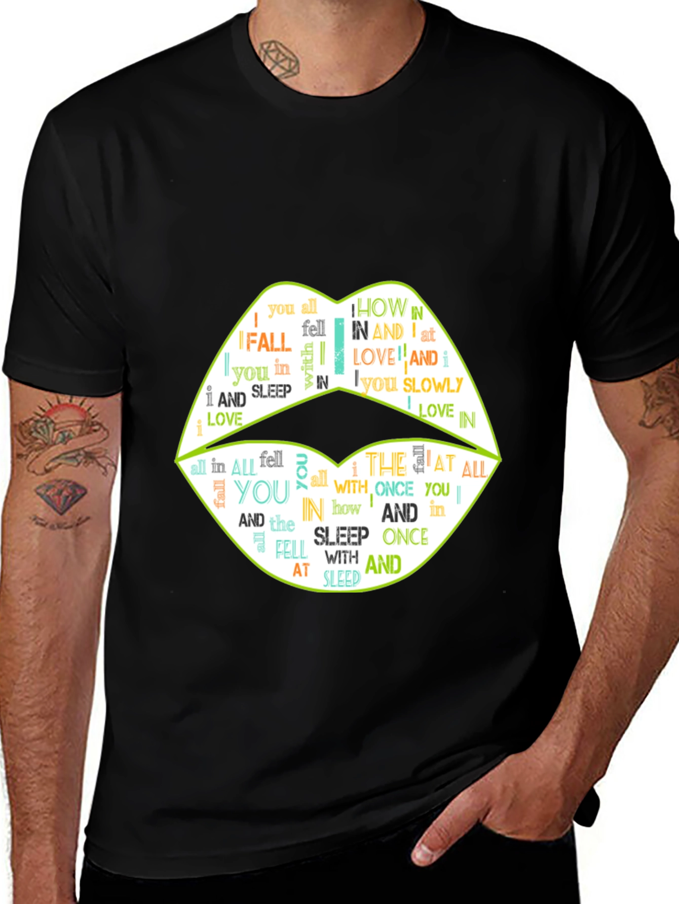 Variant 17 of Lips Word Art Graphic Tee - Trendy Black T-Shirt