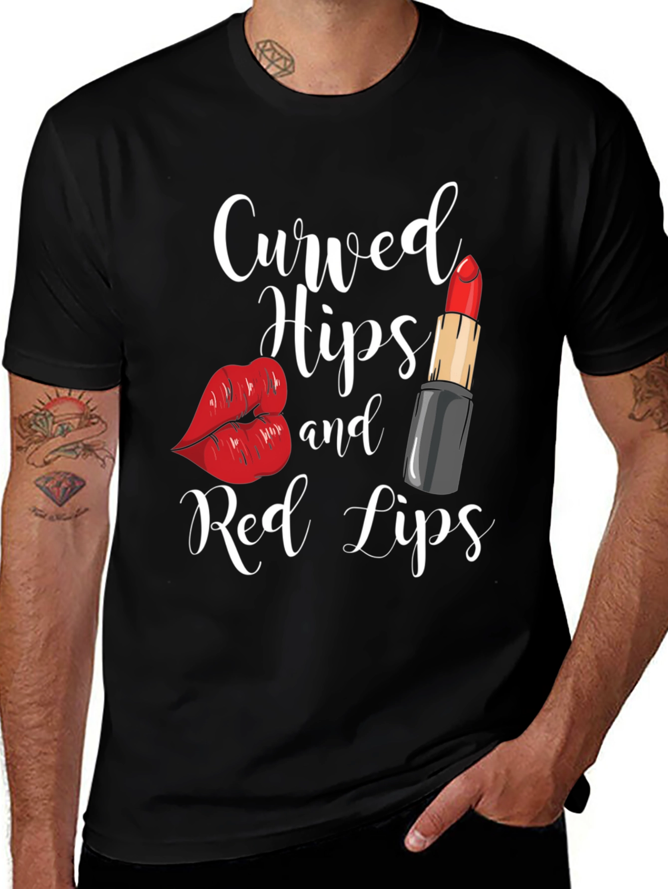 Black Curved Hips & Red Lips Graphic Tee - Black main image