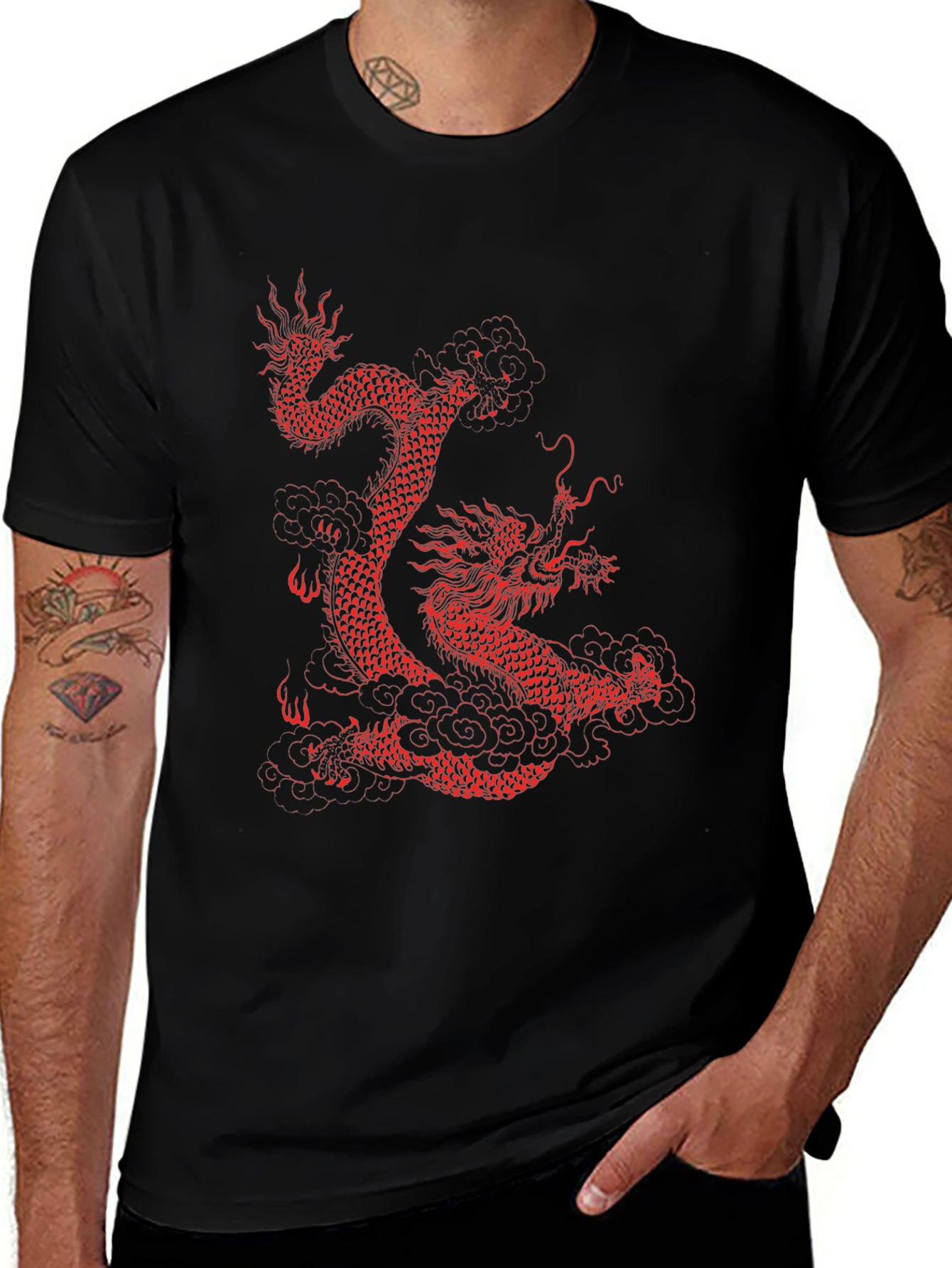 Dragon Graphic Tee - Red Dragon on Black