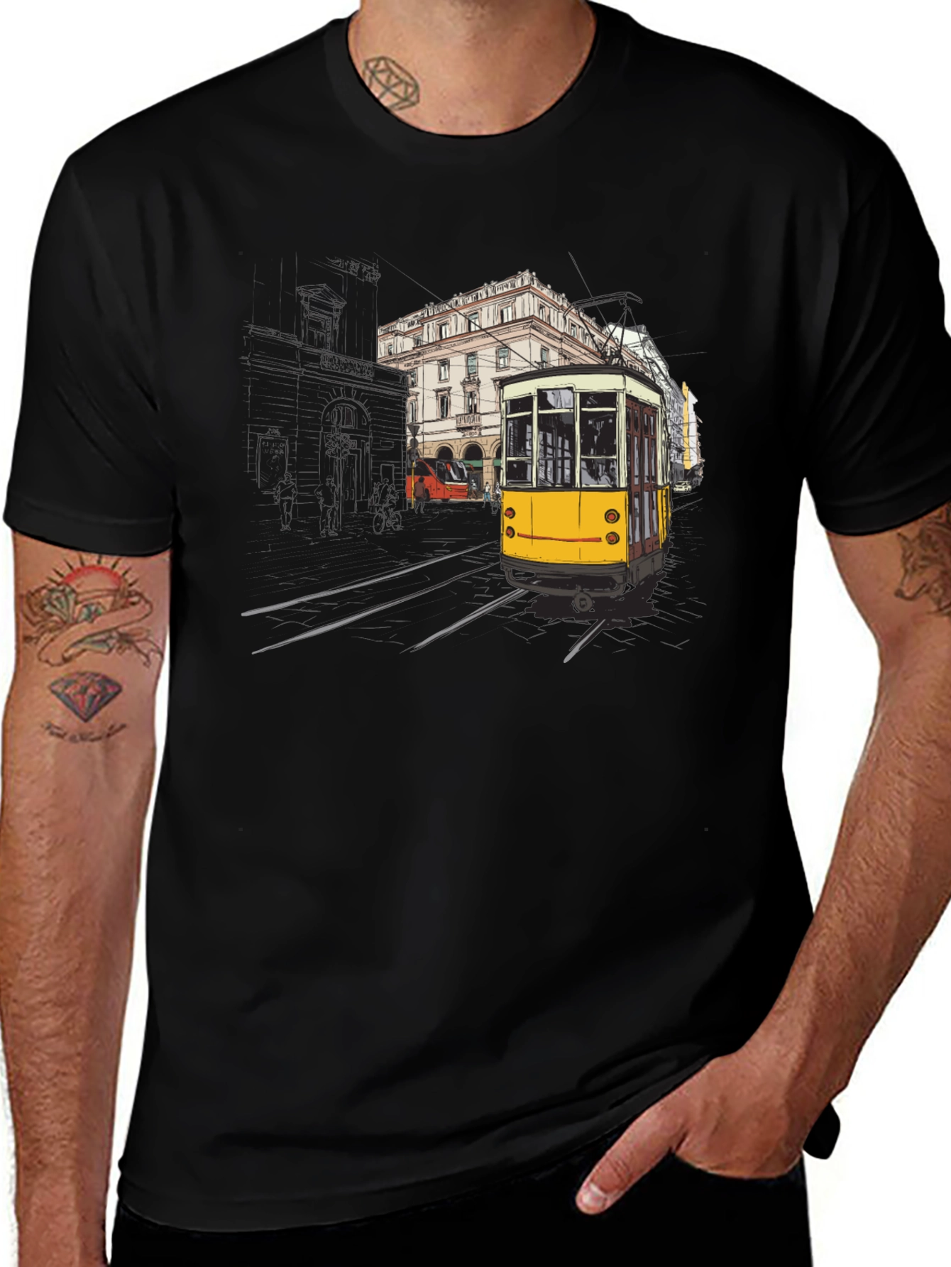 Variant 4 of City Tram Graphic Tee - Black Casual Shirt