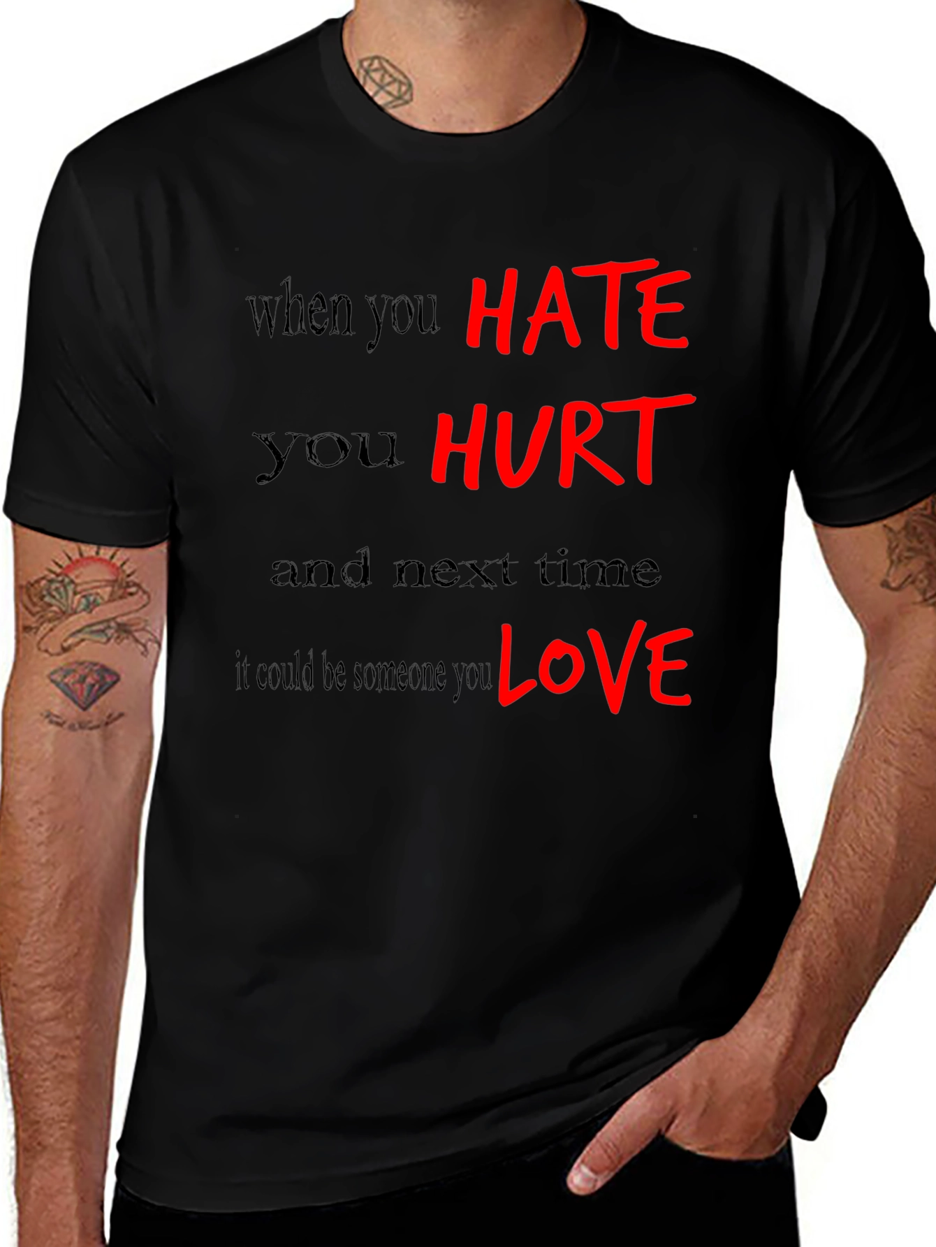 Variant 27 of Hate Hurt Love Graphic Print Black T-Shirt