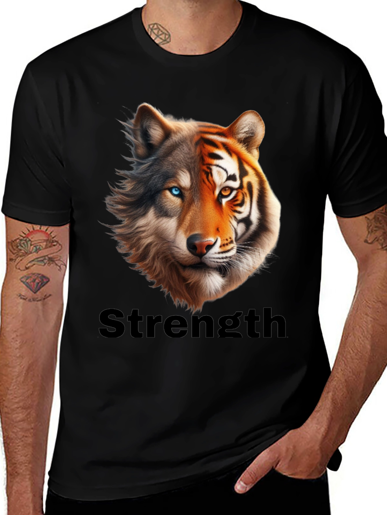 Variant 28 of Strength T-Shirt: Wolf and Tiger Graphic Tee