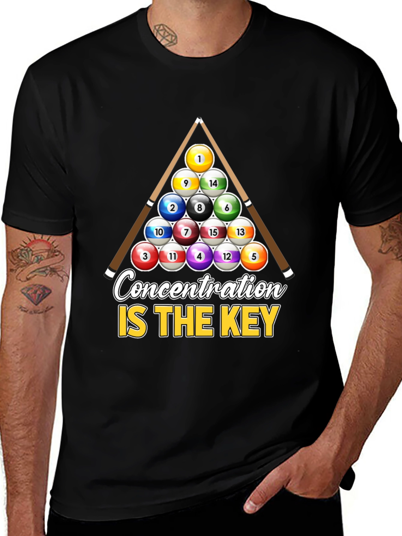 Variant 2 of Billiard Ball Pool Shirt - Concentration is Key Graphic Tee