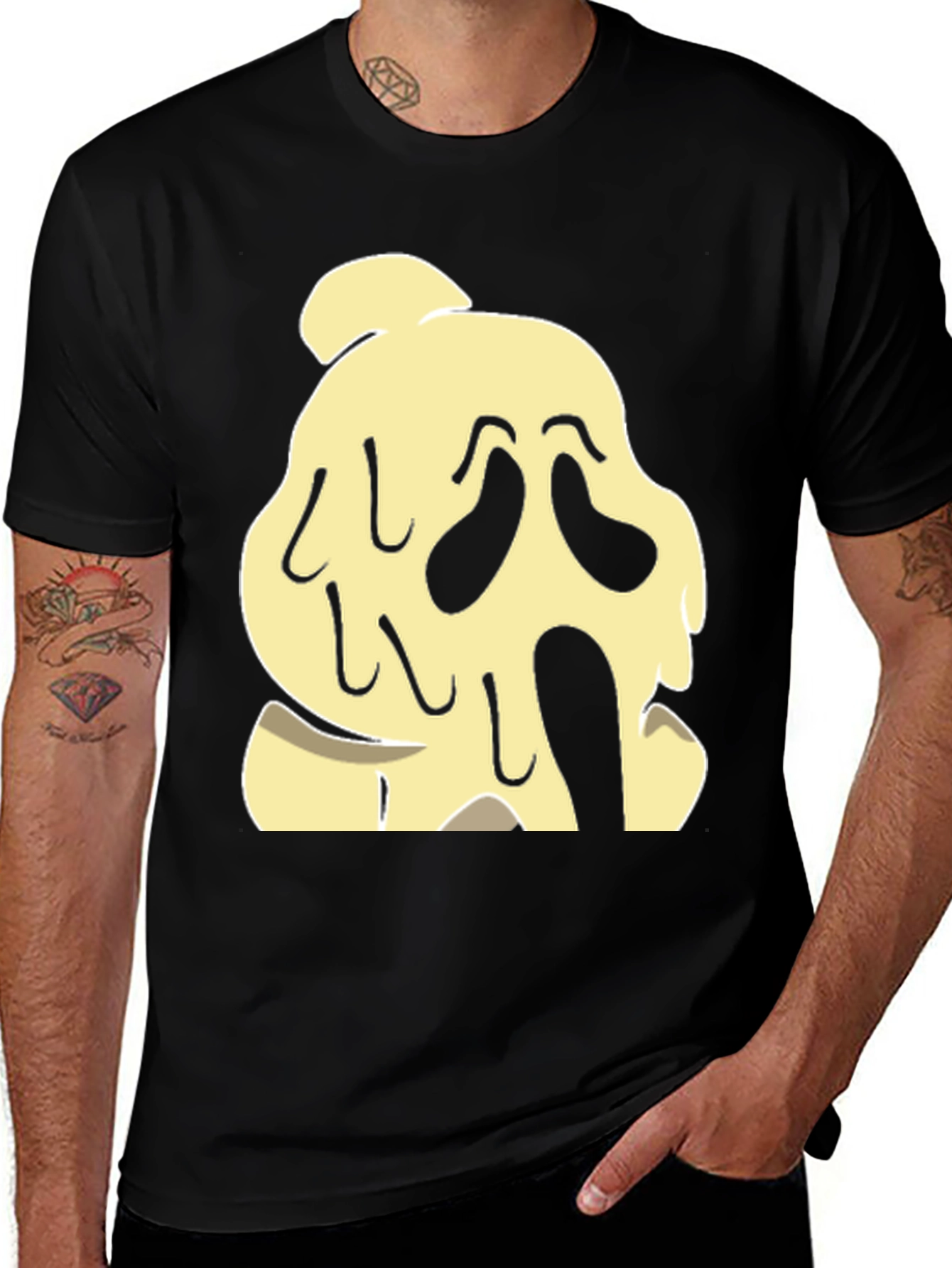 Spooky Ghost Graphic Tee - Men's Black T-Shirt