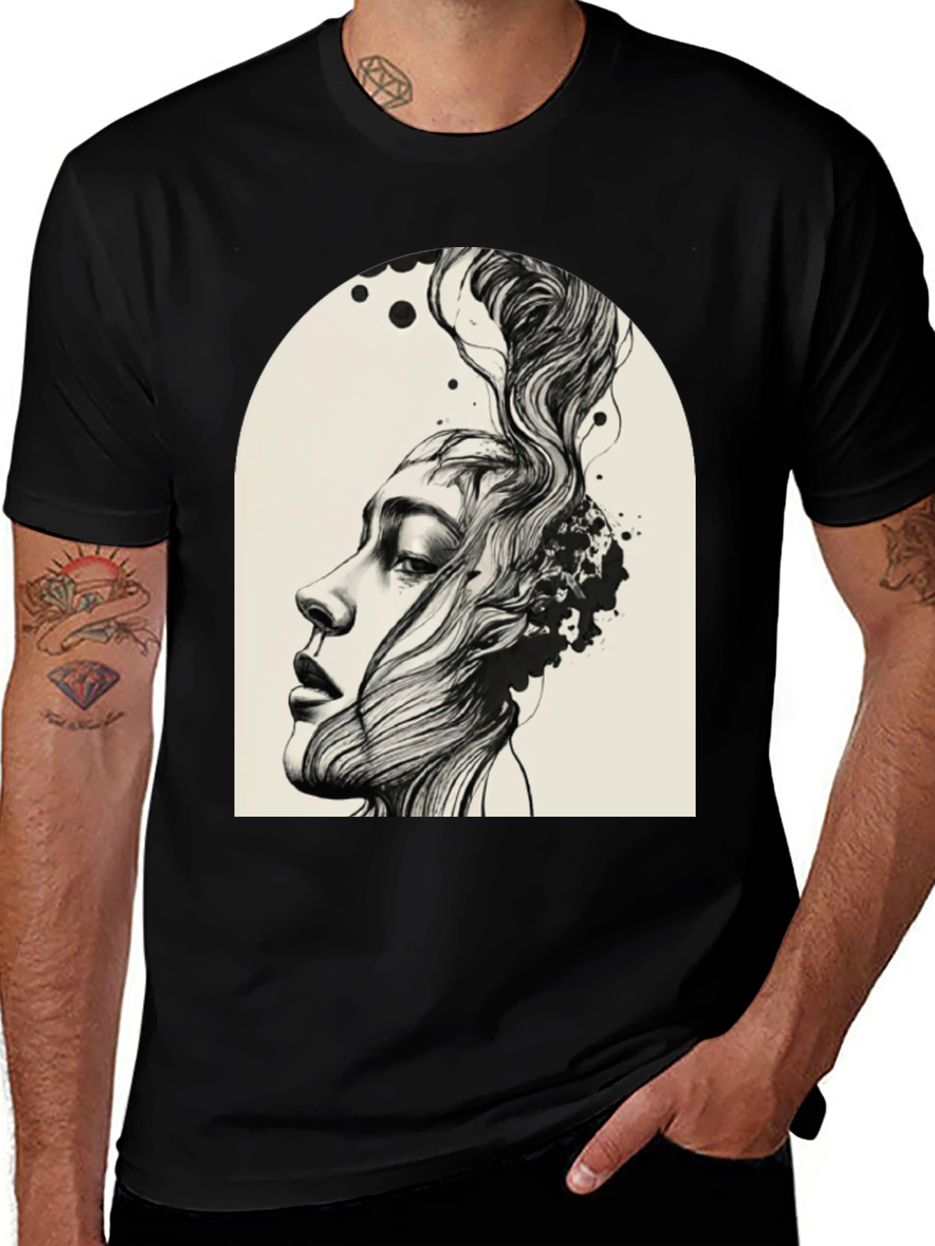 Variant 17 of Abstract Woman Graphic Tee - Black