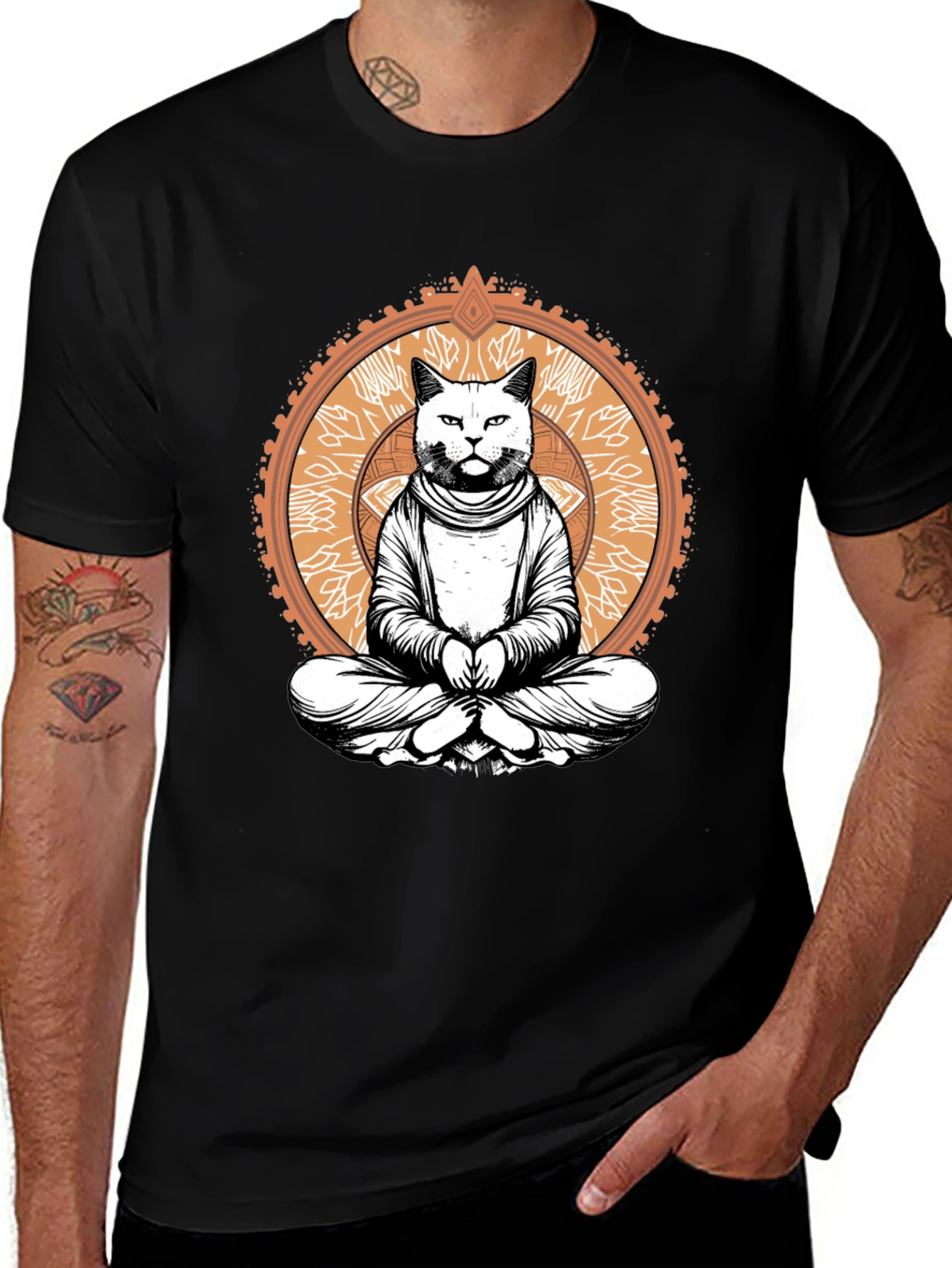 Variant 5 of Meditating Cat Graphic Tee - Black