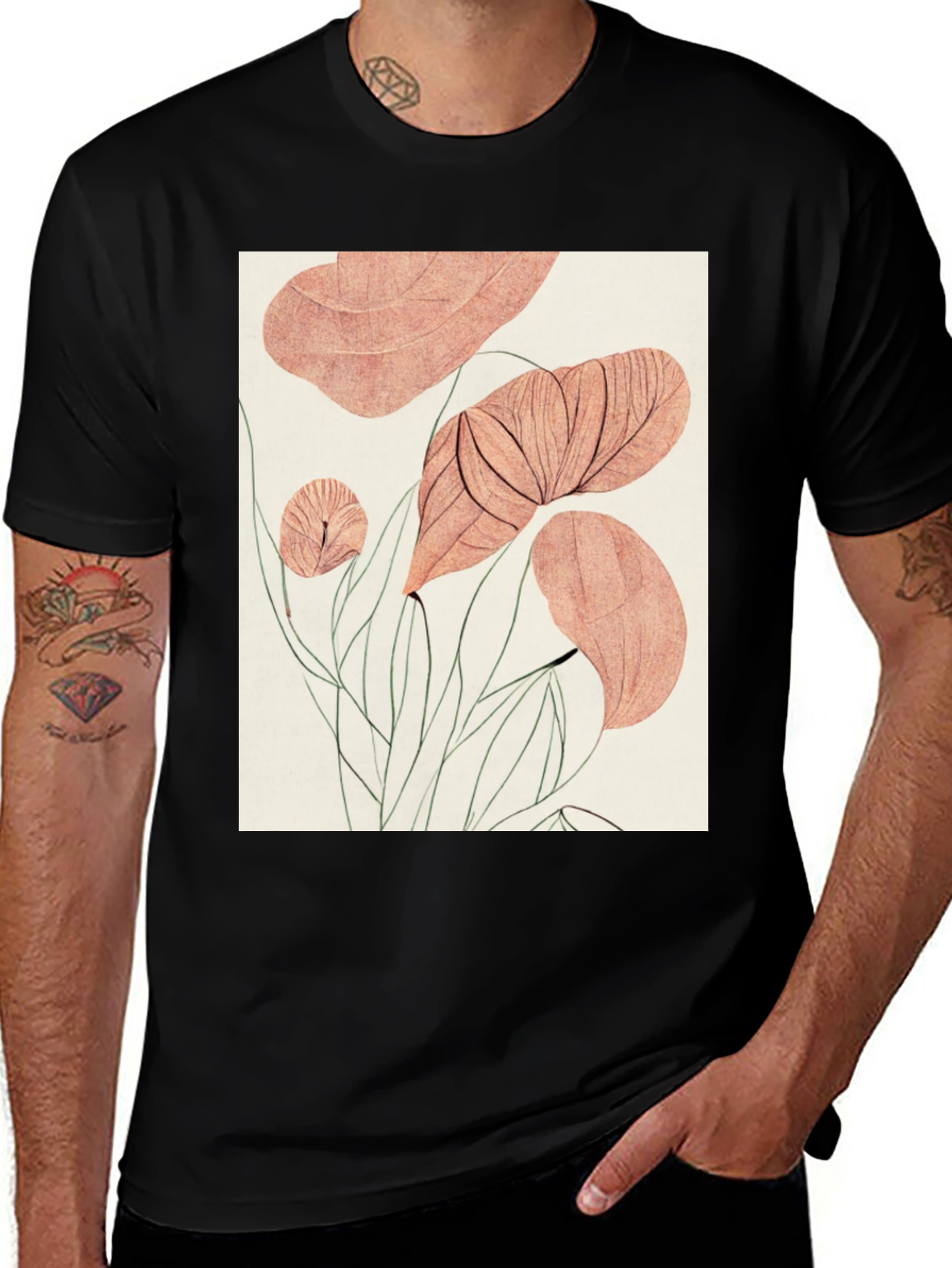 Botanical Print Black T-Shirt