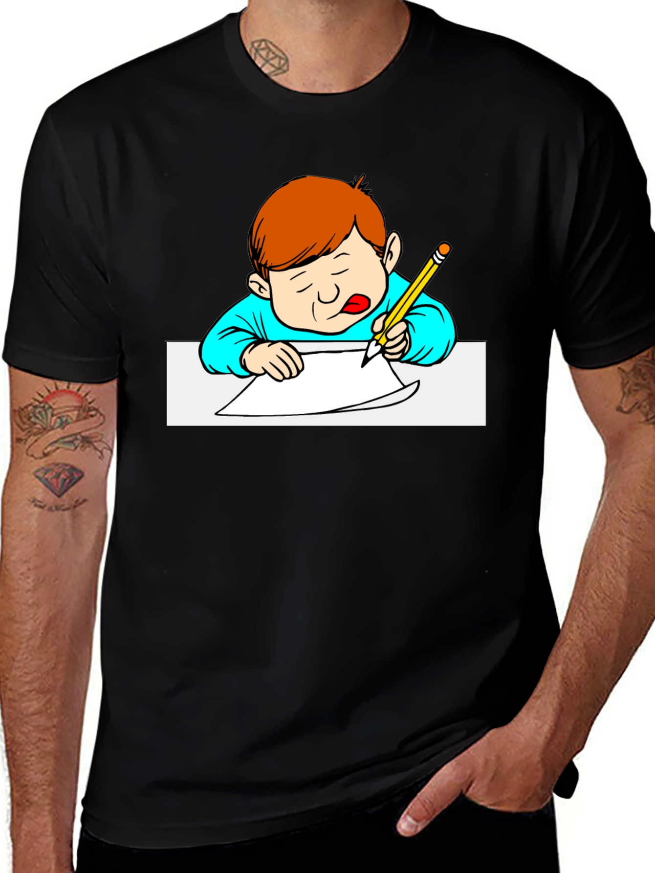 Variant 26 of Cartoon Kid Writing Black T-Shirt