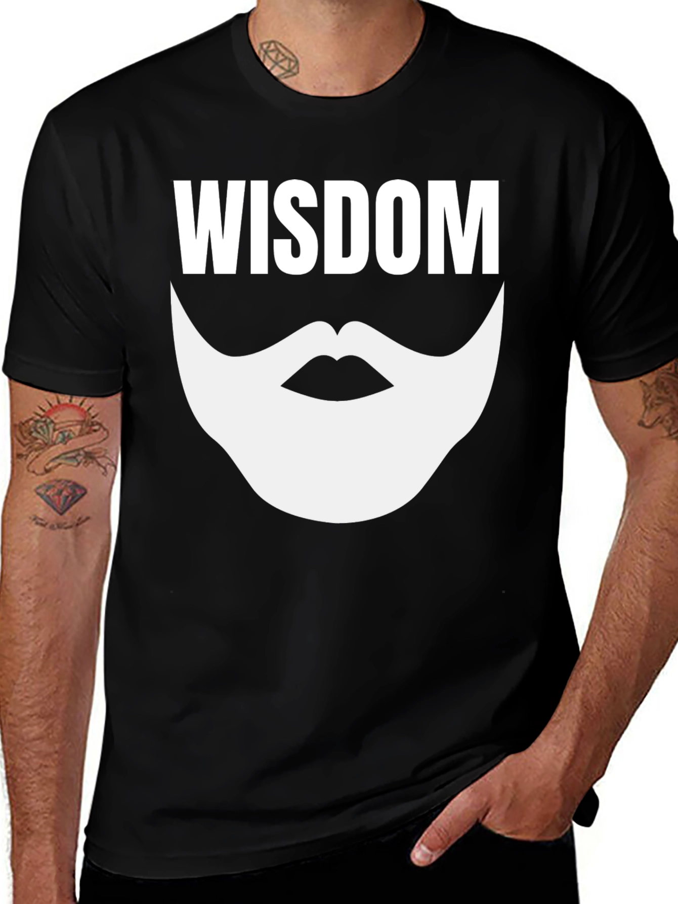 Variant 29 of Wisdom Beard Graphic Tee - Black Cotton Blend Shirt