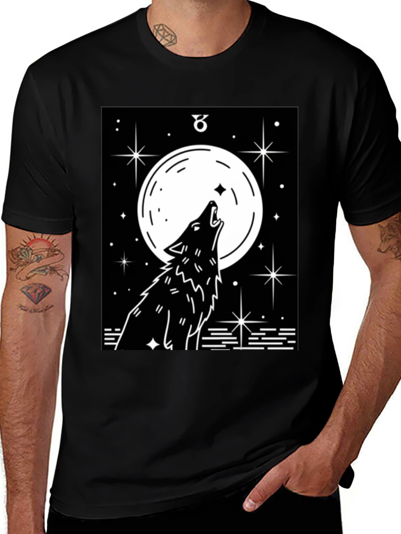 Variant 15 of Wolf Moon Graphic Tee - Black Cotton Blend