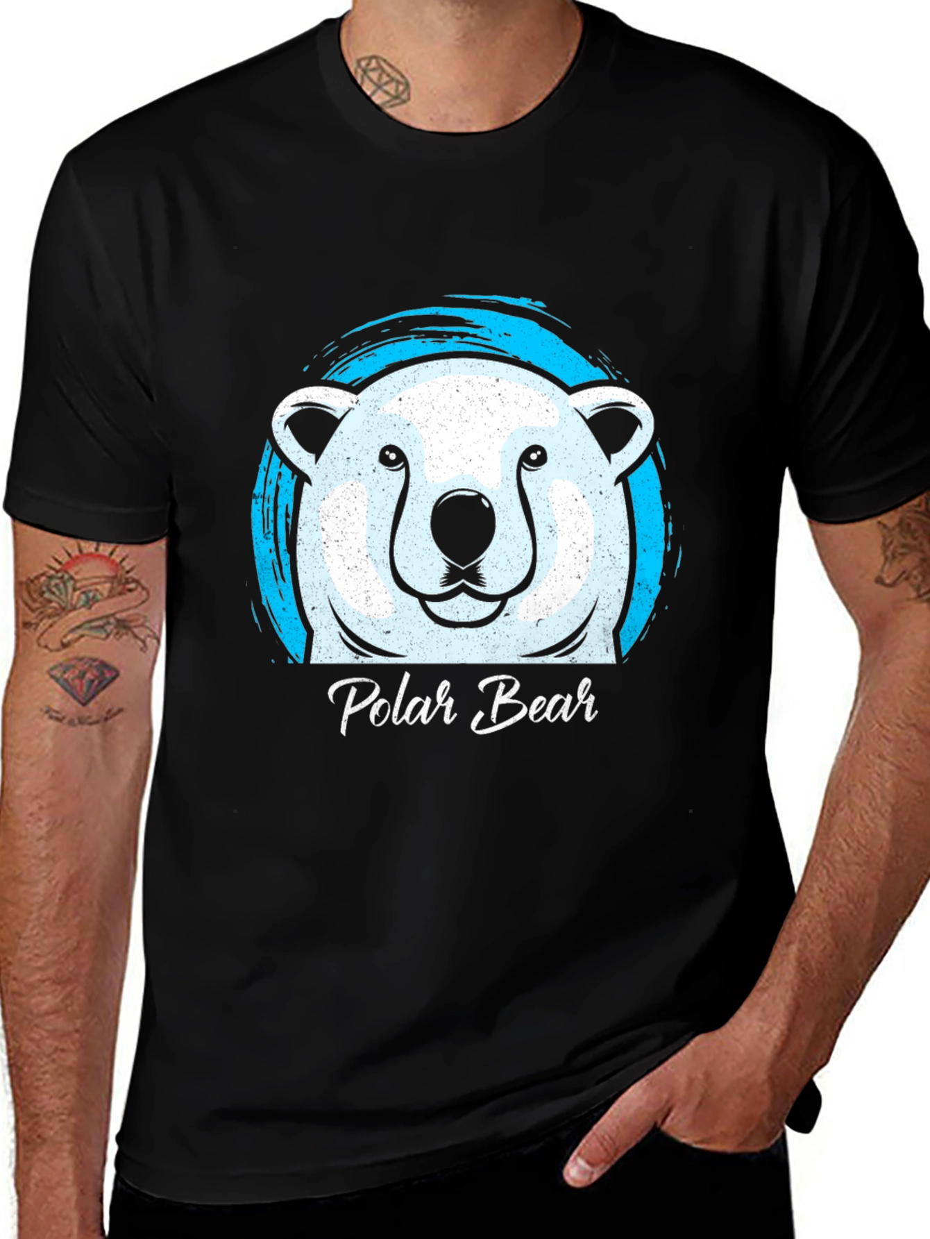 Variant 4 of Polar Bear Graphic Print Tee - Black Cotton T-Shirt