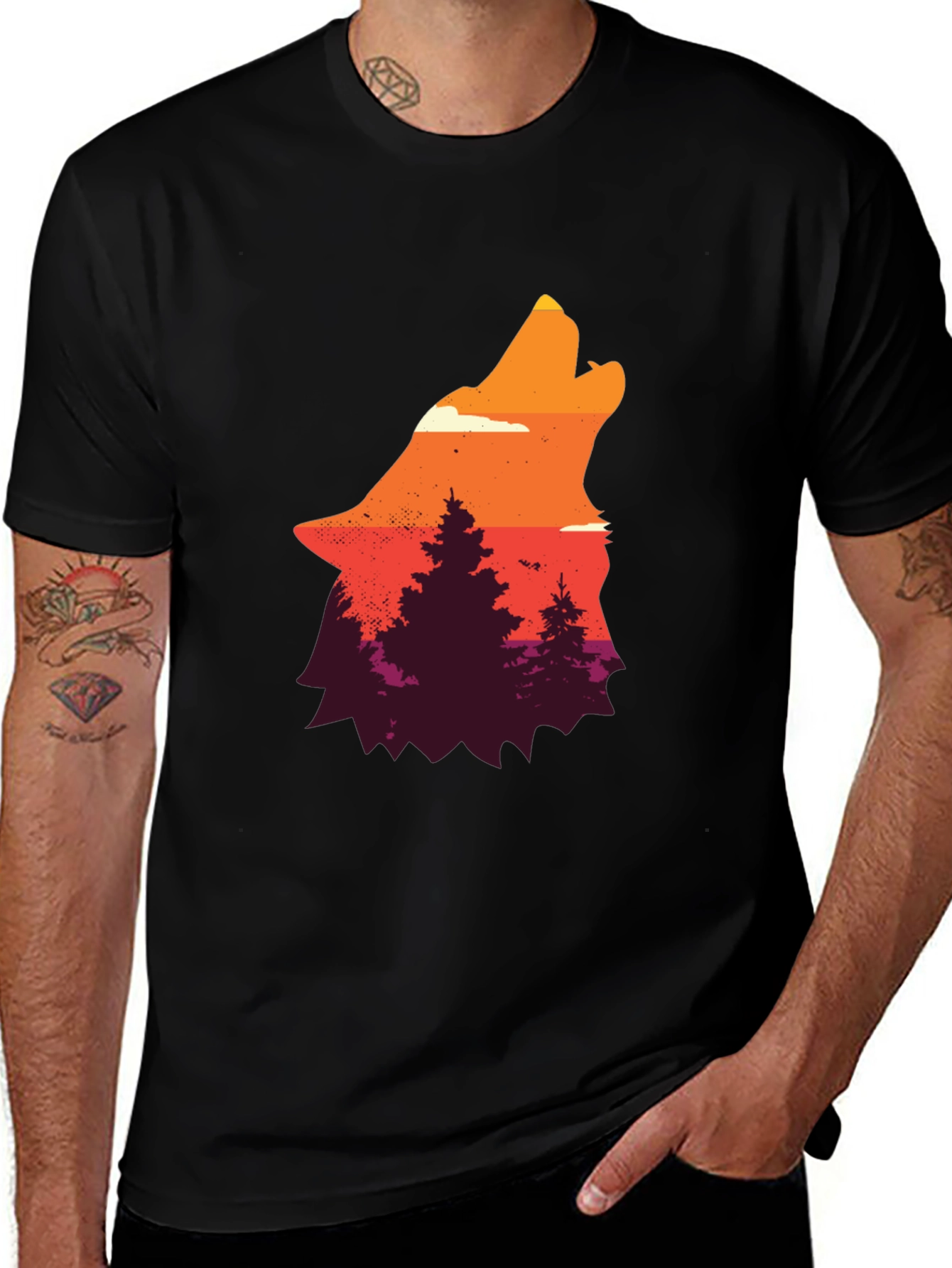 Variant 7 of Wolf Silhouette Graphic T-Shirt - Nature Inspired Tee
