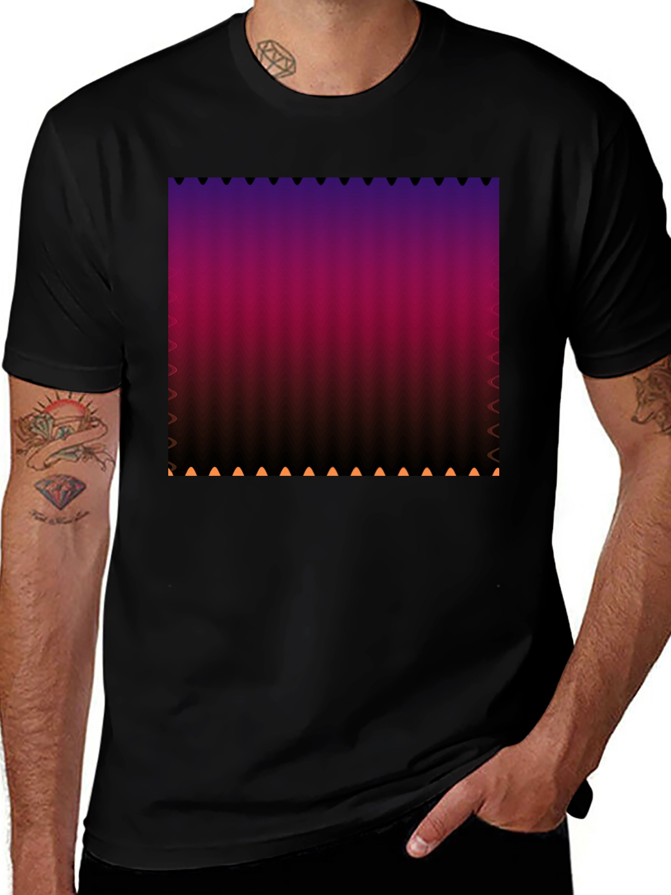 Variant 5 of Gradient Stripe Print Black T-Shirt